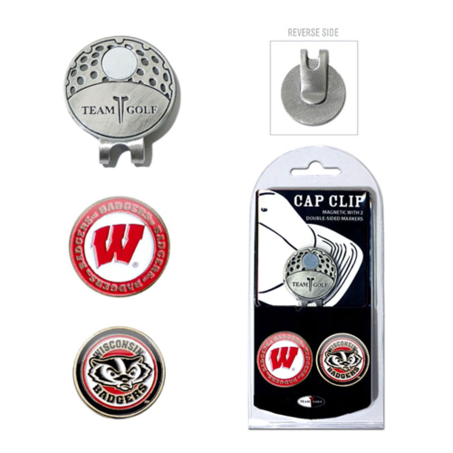 Team Golf NCAA Wisconsin Badgers Cap Clip With 2 Golf Ball Markers Golf Cap Clip with 2 Removable Double-Sided Enamel Magnetic B