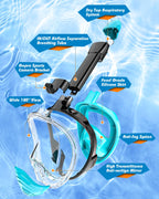 QingSong Full Face Snorkel Mask for Adults, Snorkeling Gear with Camera Mount, 180 Degree Panoramic View Snorkel Set Anti-Fog An
