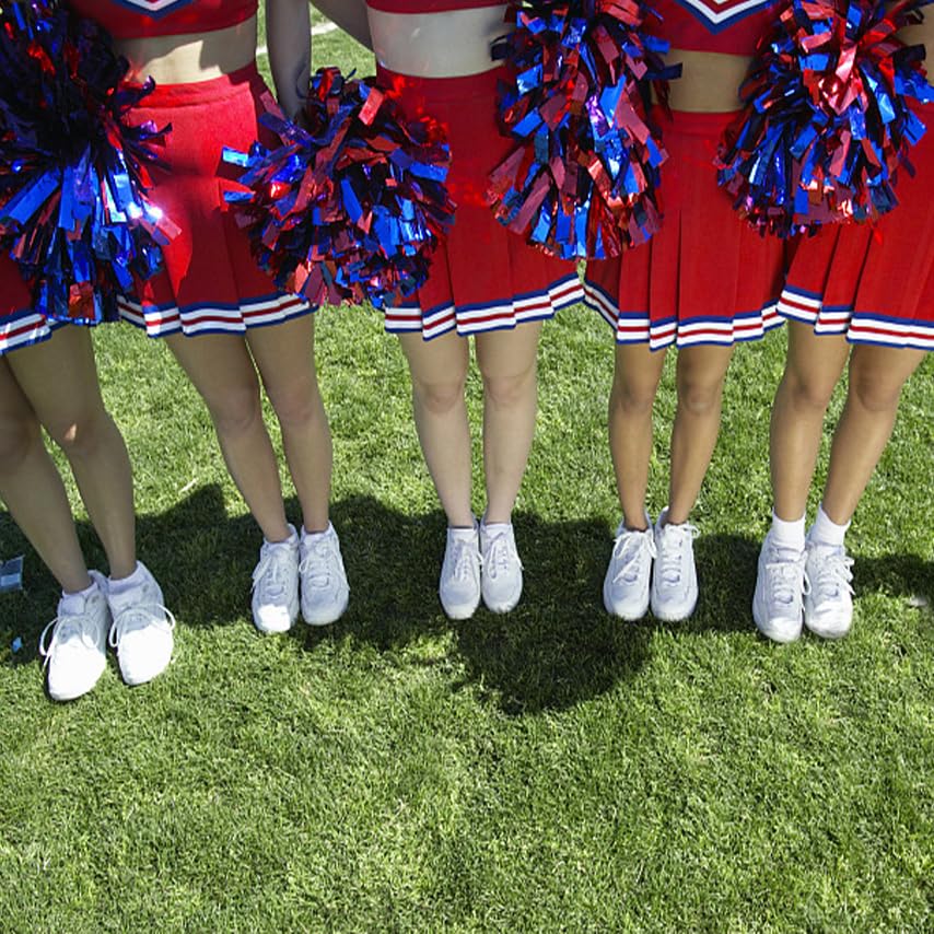 Lovecheer 2Pcs Pom Poms Cheerleading Blue And Red Metallic Cheerleader Pom Poms With Handle For Dance Party Sports Spirits
