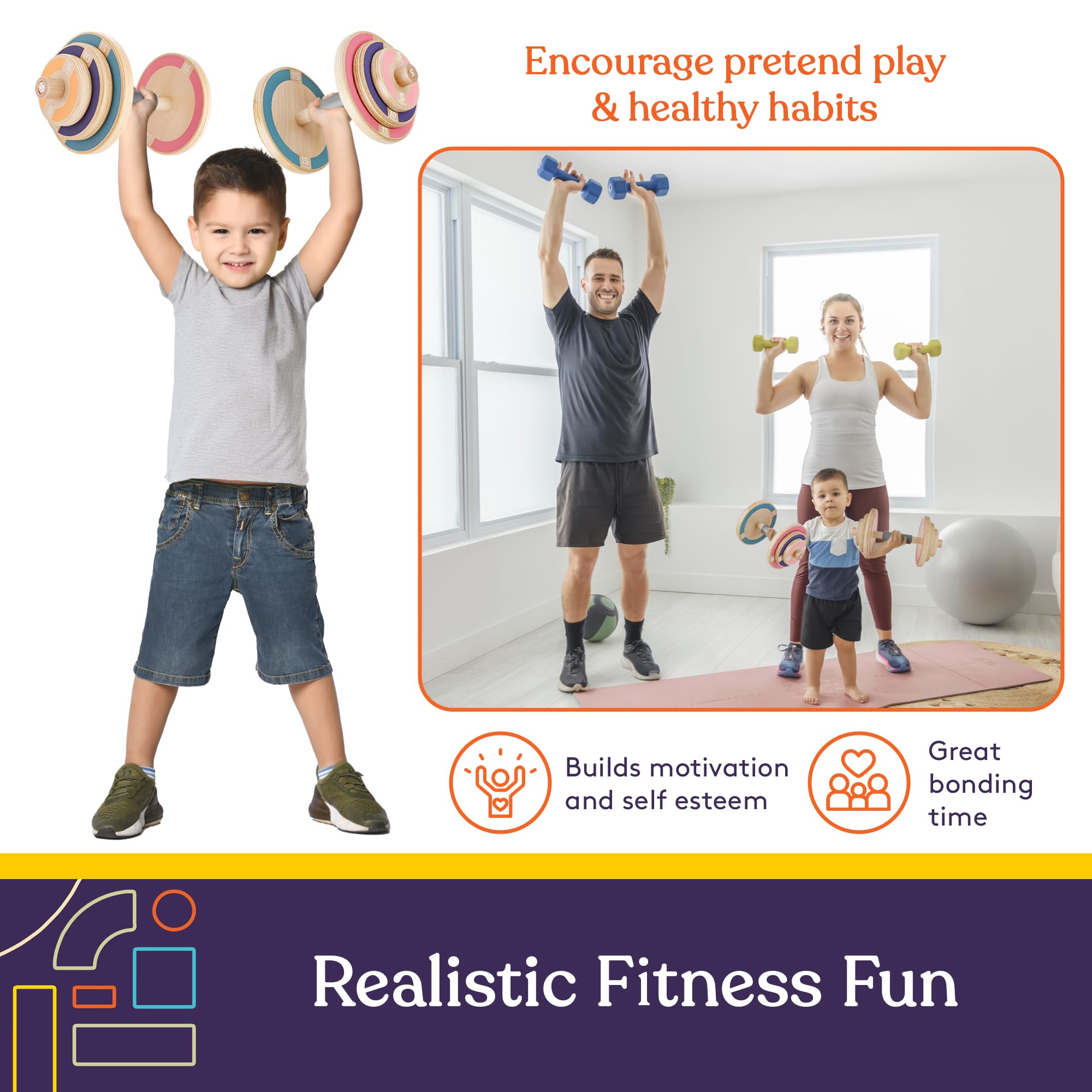 Special Supplies Kids Wooden Workout Play Weights Set - Adjustable Dumbbells Set For Home Gym Equipment, Exercise Workout Set Fo