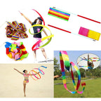 Dance Ribbons Rainbow Streamers Rhythmic Gymnastics Ribbon Baton Twirling Wands On Sticks 2Pc For Kids Artistic Dancing