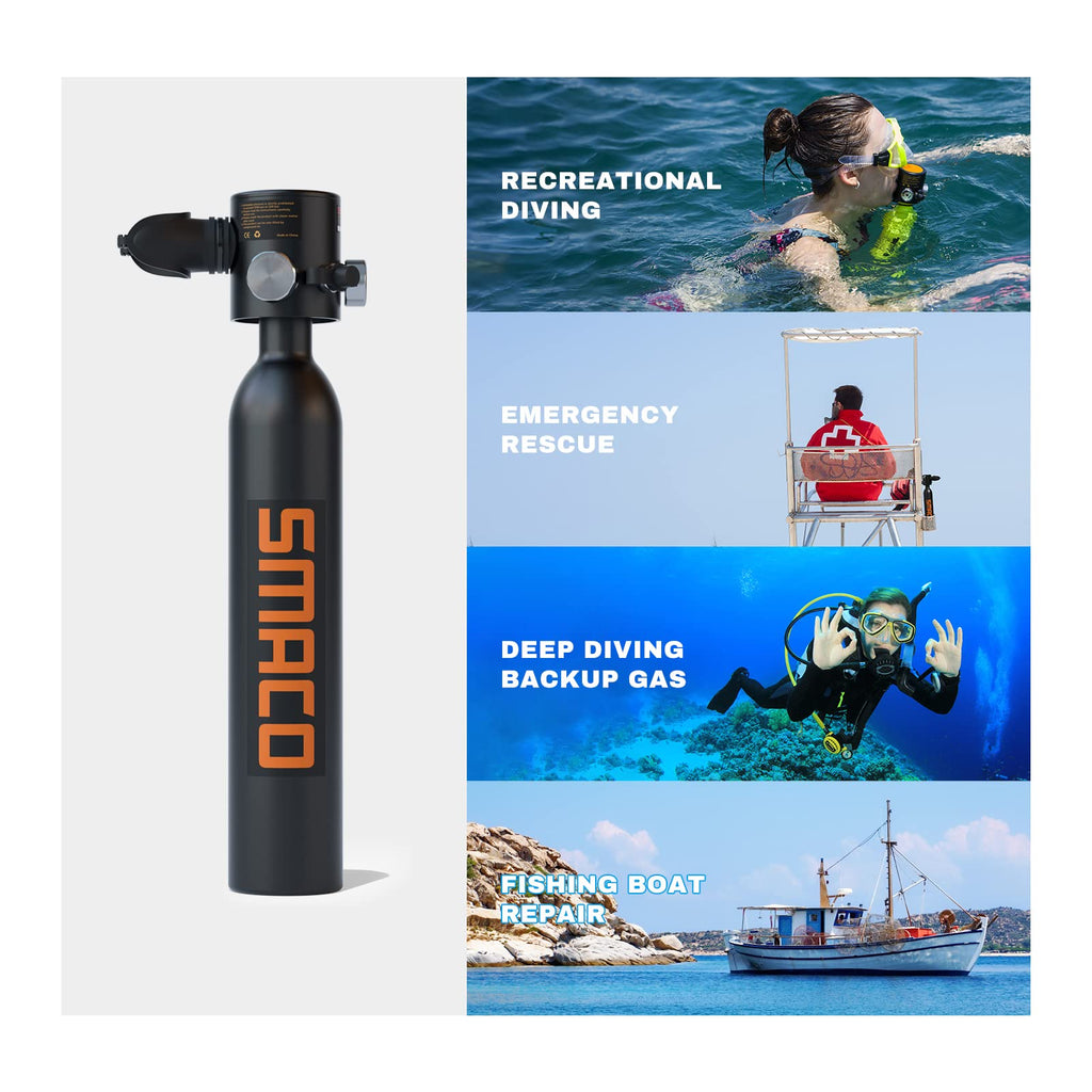 Smaco Mini Scuba Tank 05L Handheld Mini Diving Tank With Dot Marked Reusable Scuba Pony Bottle With 5-10 Minutes Backup Air Divi