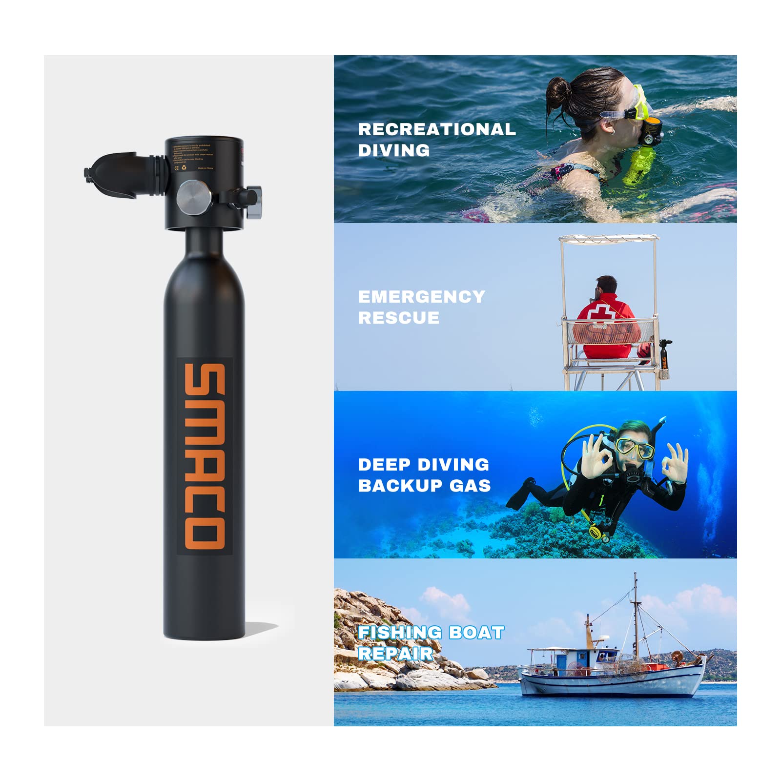 Smaco Mini Scuba Tank 05L Handheld Mini Diving Tank With Dot Marked Reusable Scuba Pony Bottle With 5-10 Minutes Backup Air Divi