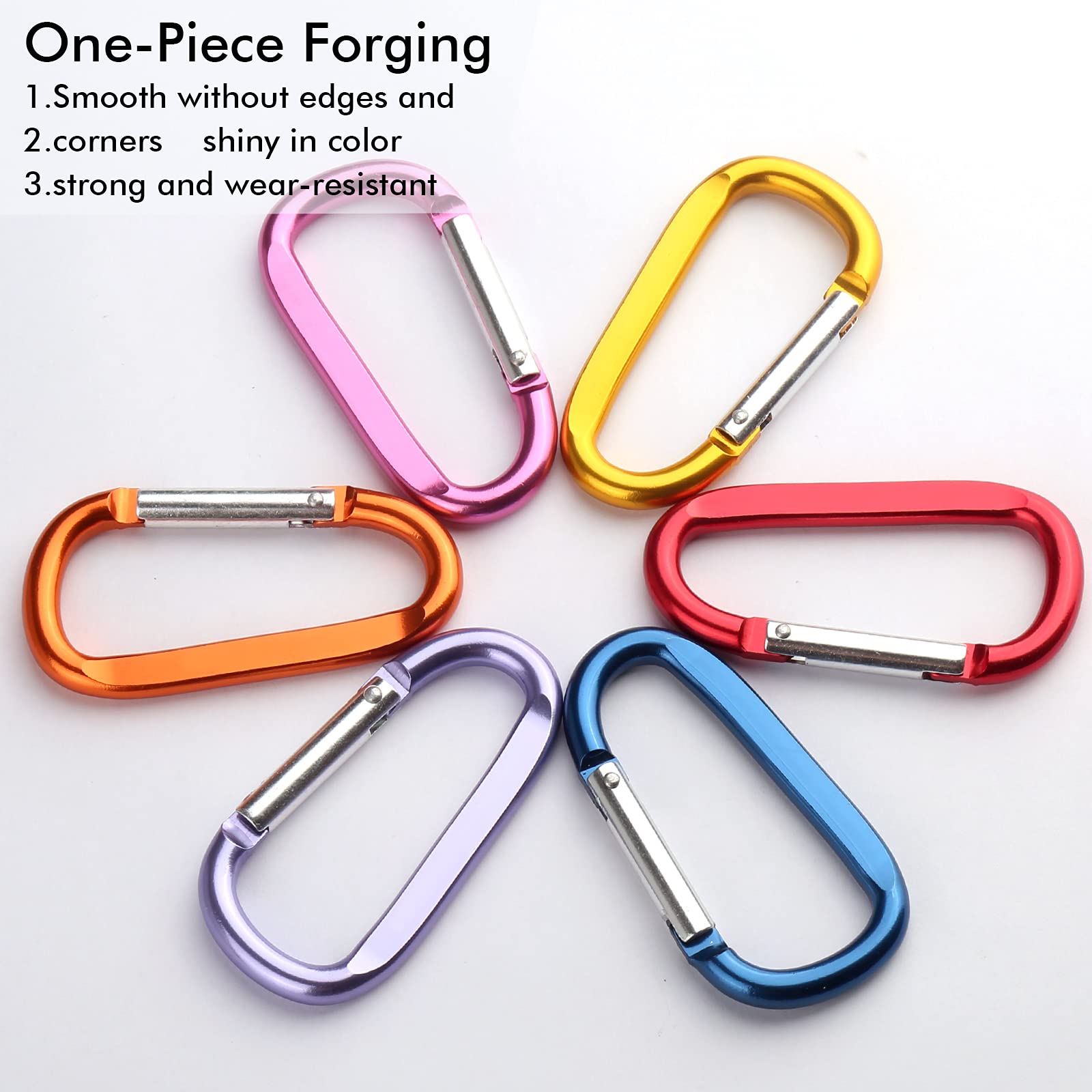 6Pcs Carabiner Caribeaner Clip,3'' Large Aluminum D Ring Shape Carabeaner With 6Pcs Keyring Keychain Hook (Orange+Red+Yellow+Nav