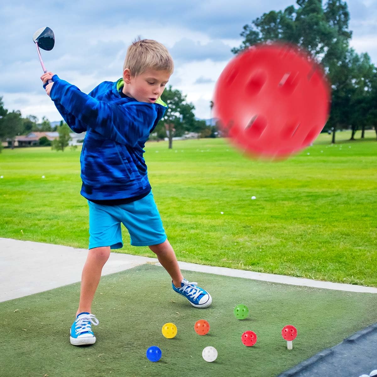 Kiseer 90 Pack Colorful Plastic Practice Golf Balls Airflow Hollow Training Golf Balls With Nylon Mesh Golf Ball Bags For Drivin