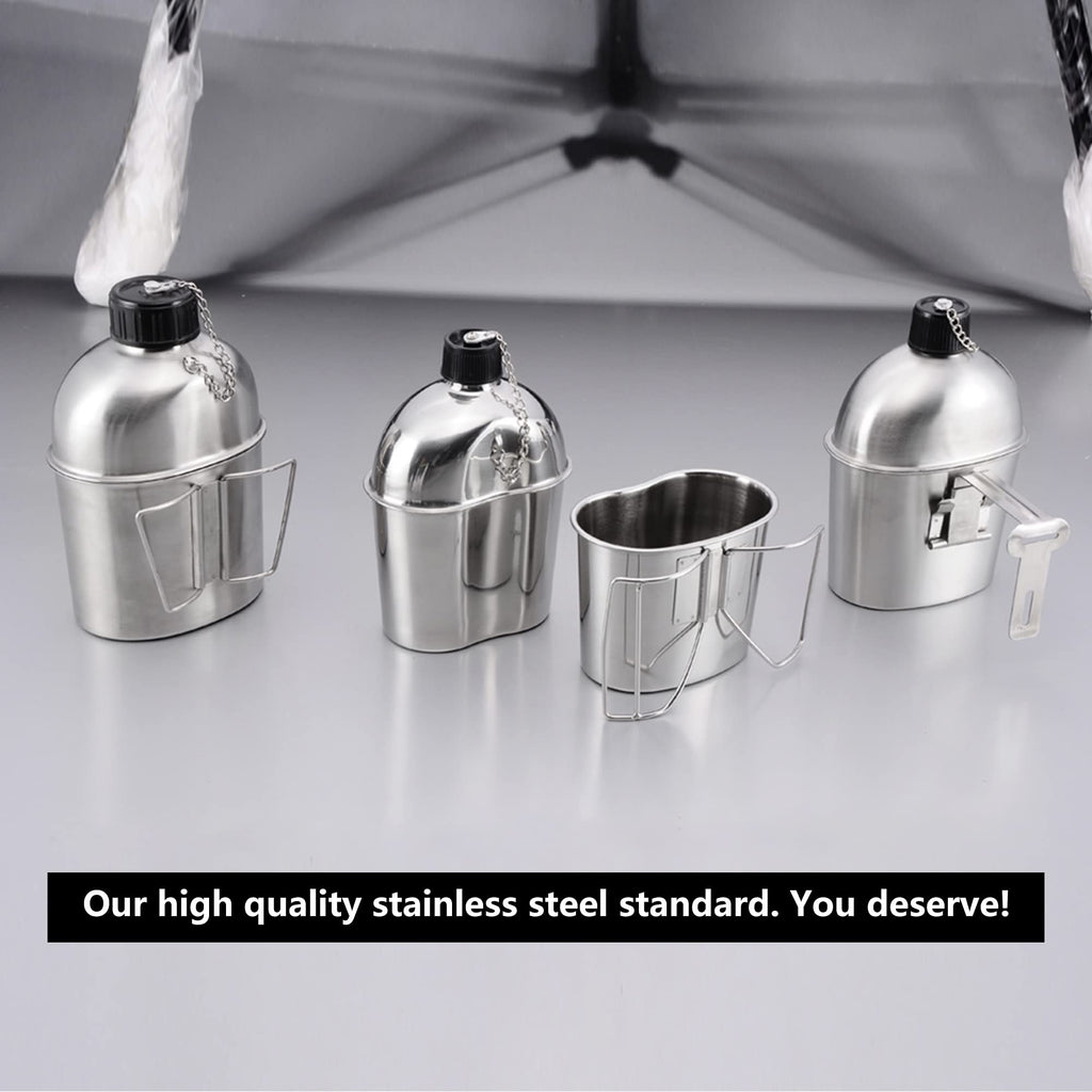 Goetland Stainless Steel Wwii Us Military Canteen Kit 1.2Qt With 0.6Qt Cup Nylon Cover G.I.