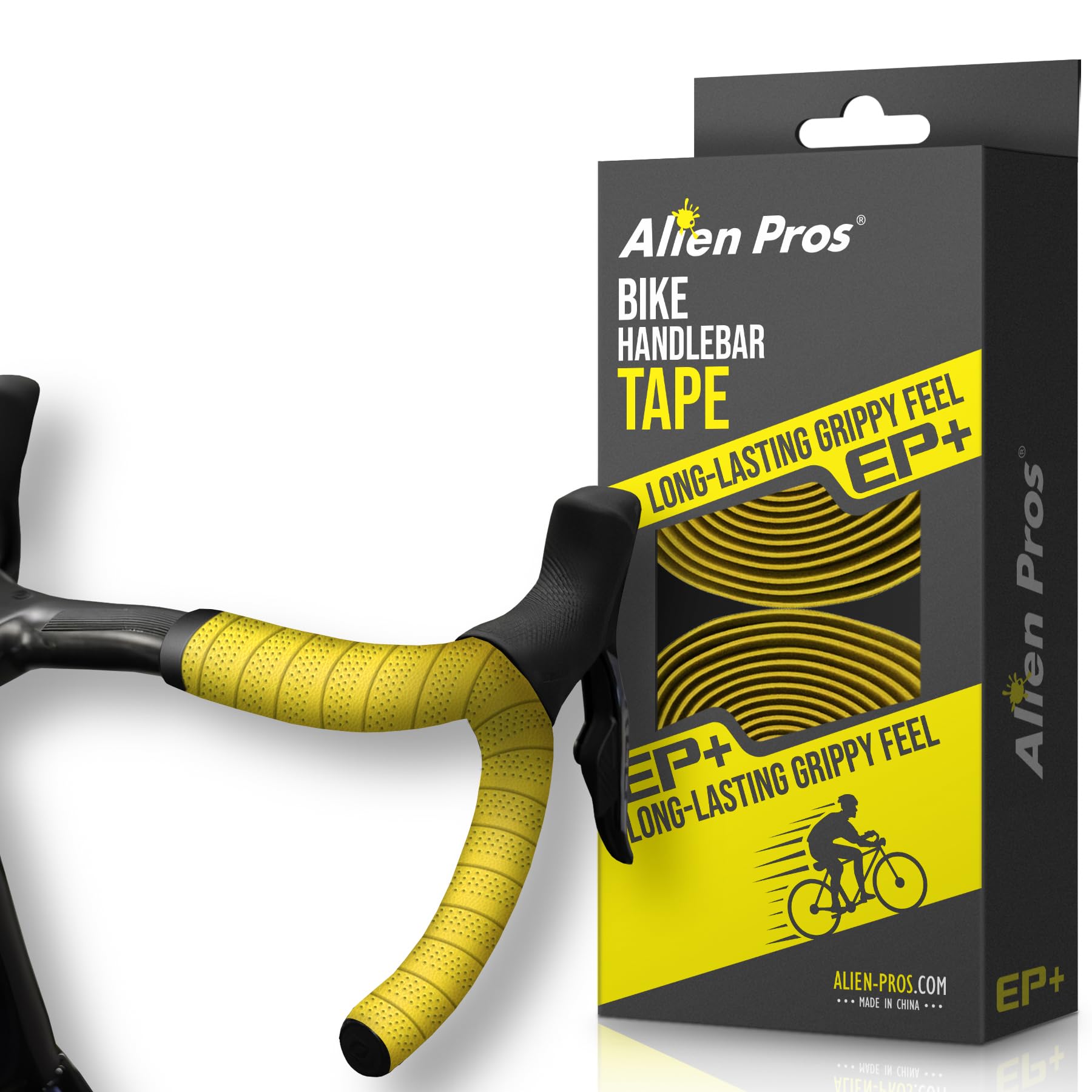 ALIEN PROS Bike Handlebar Tape Yellow NEW Model EP+ (Set of 2) - Wrap Your Bike for an Awesome Comfortable Ride - Enhance Your B