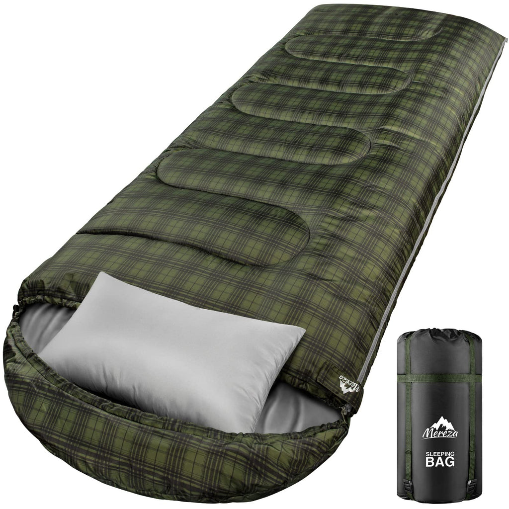 Mereza Sleeping Bag For Adults Mens Kids With Pillow, Cold Weather Xl Sleeping Bag With Compression Sack For All Season Camping 