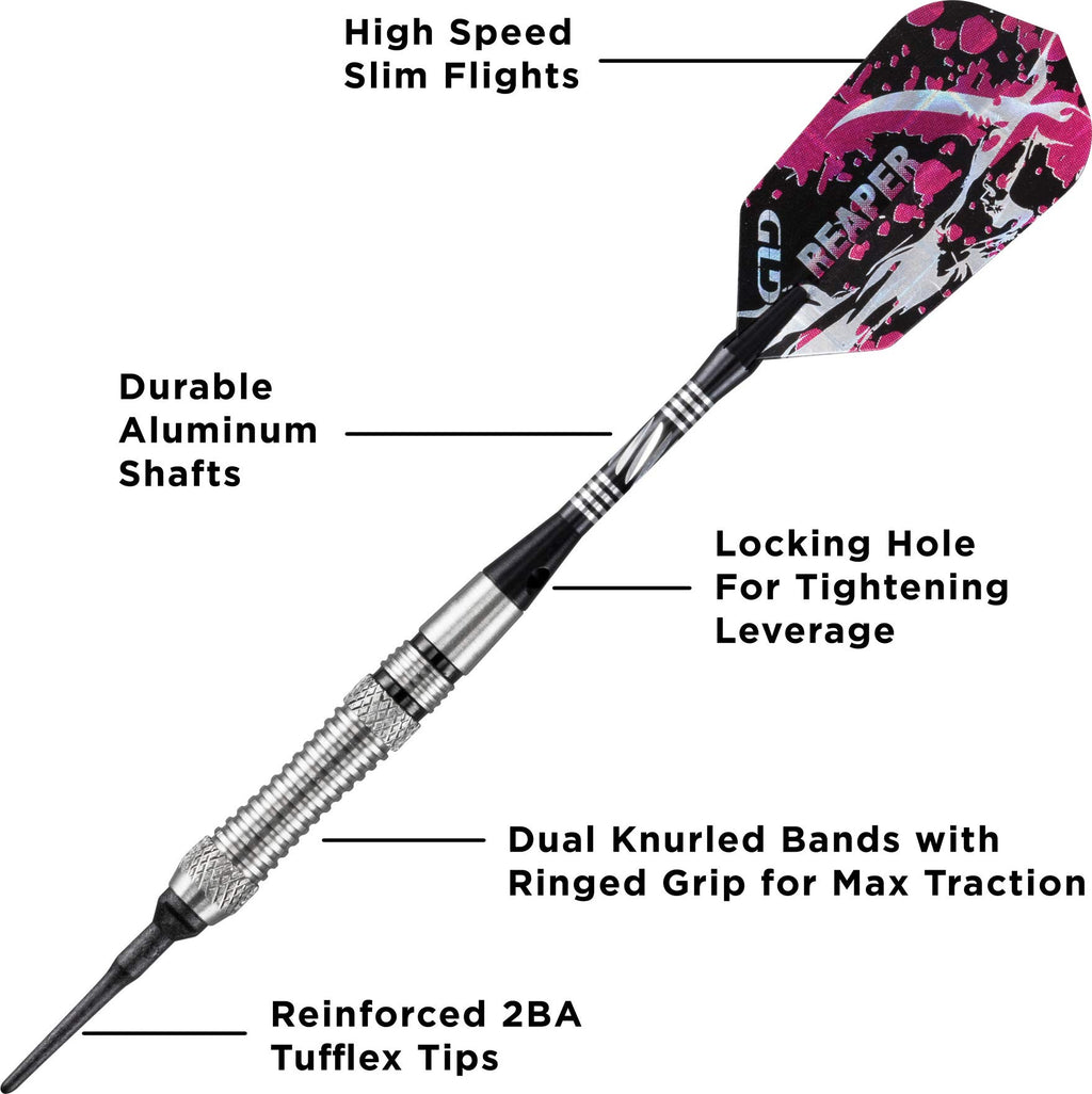 Viper Grim Reaper 80% Tungsten Soft Tip Darts With Storage/Travel Case, Fine Knurling, 18 Grams