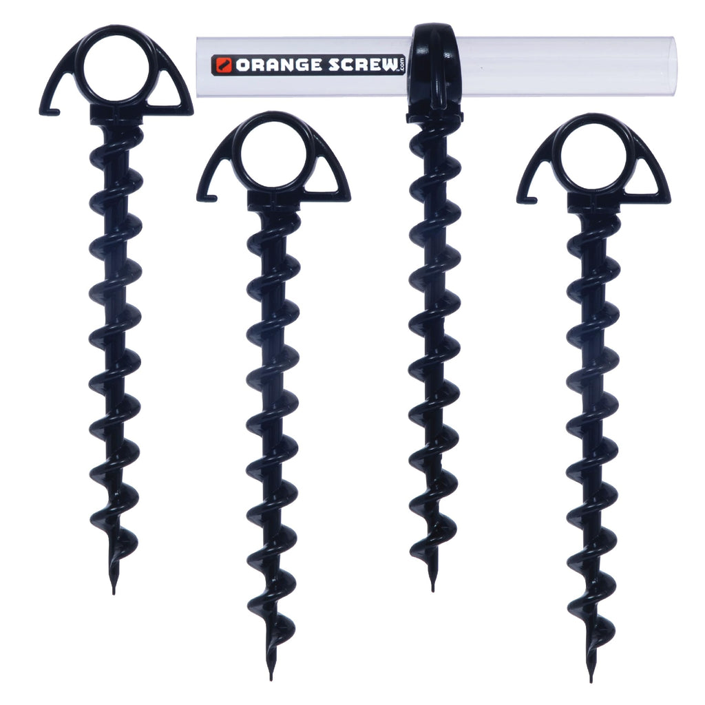 Orange Screw: The Ultimate Ground Anchor  Small 4 Pack Tent Stakes  Made In Usa (Black)
