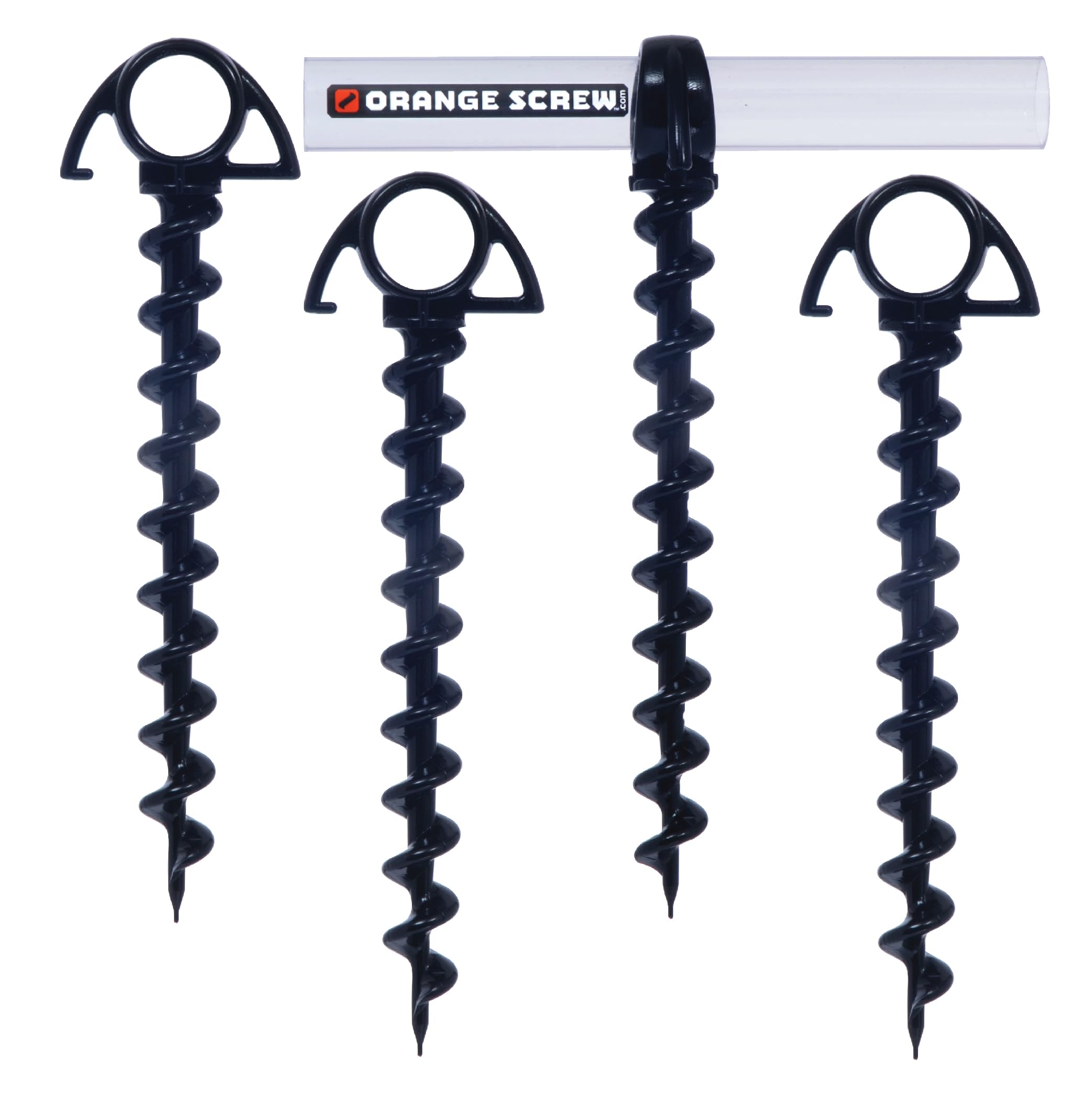 Orange Screw: The Ultimate Ground Anchor  Small 4 Pack Tent Stakes  Made In Usa (Black)