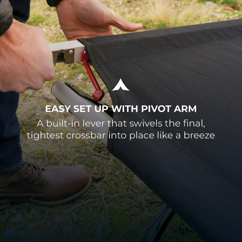 Teton Sports Camping Cot With Patented Pivot Arm - Folding Camping Cot For Car & Tent Camping - Durable Canvas Sleeping Cot - Po