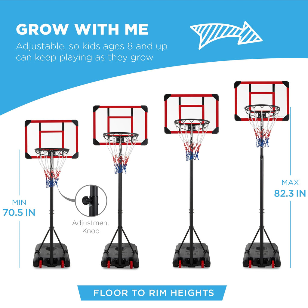 Best Choice Products Kids Height-Adjustable Basketball Hoop System, Portable Game W/Wheels, Fillable Base, 70.5In To 82.3In Heig