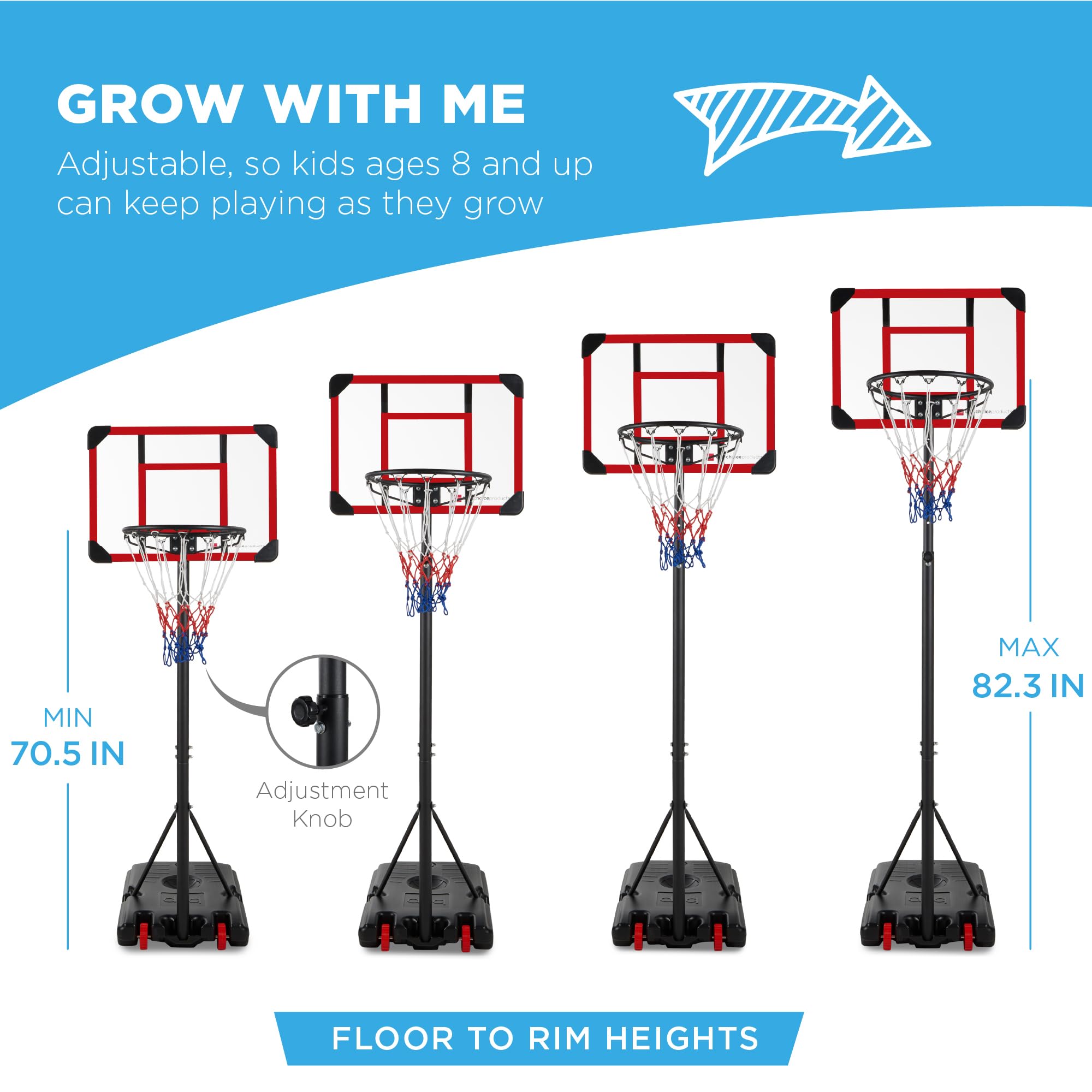 Best Choice Products Kids Height-Adjustable Basketball Hoop System, Portable Game W/Wheels, Fillable Base, 70.5In To 82.3In Heig