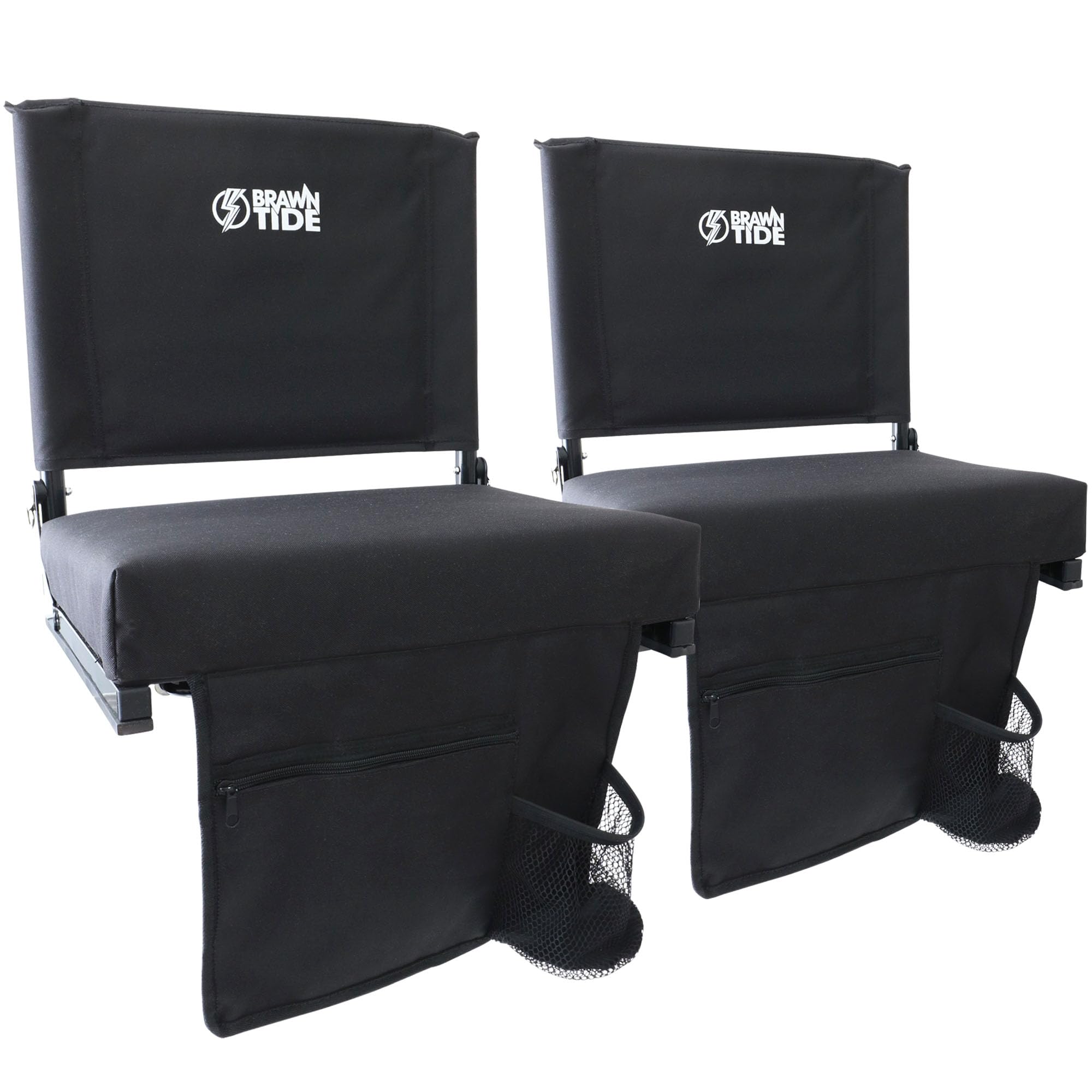 BRAWNTIDE Wide Stadium Seat Chair - 2 Pack, Extra Thick Padding, Bleacher Hooks, Compact, Light, Shoulder Strap, Carrying Handle