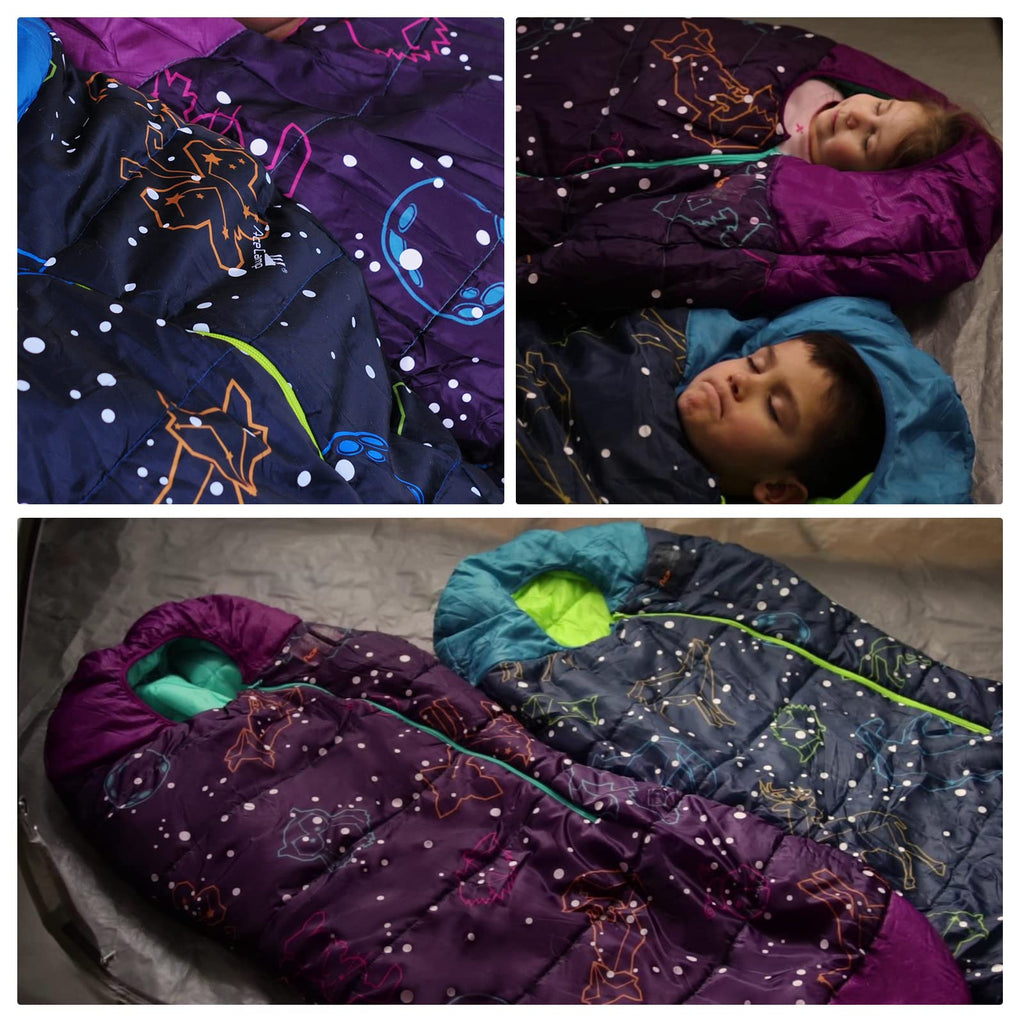 Acecamp Glow In The Dark Mummy Sleeping Bag For Kids And Youth, Temperature Rating 30F/-1C, Water-Resistant For Camping, Hiking,