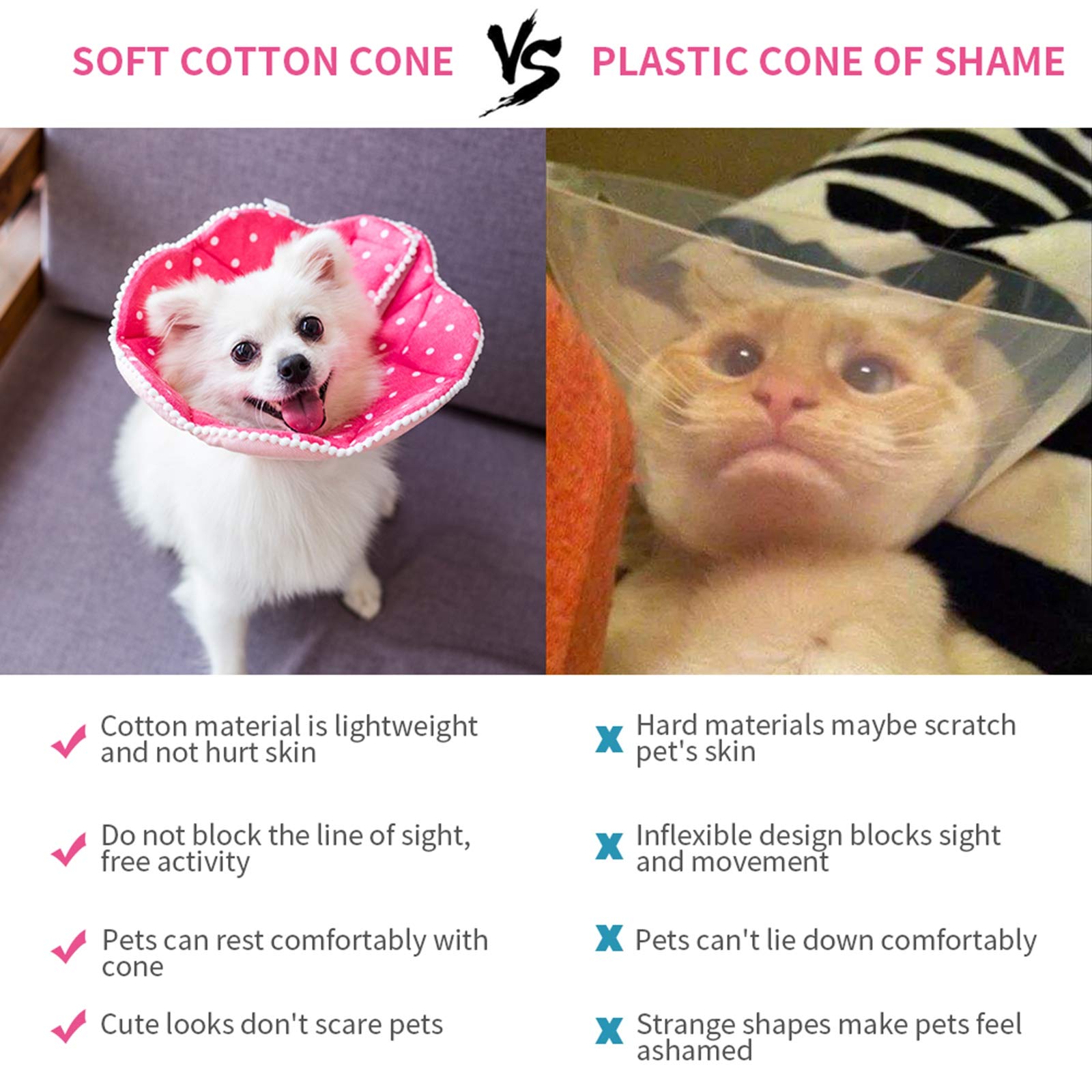 Wz Pet Adjustable Dog Cat Cone,Soft Recovery Cat Cone Collar,Dog Protective Collar For Cats And Puppy Surgery,Pink,Small