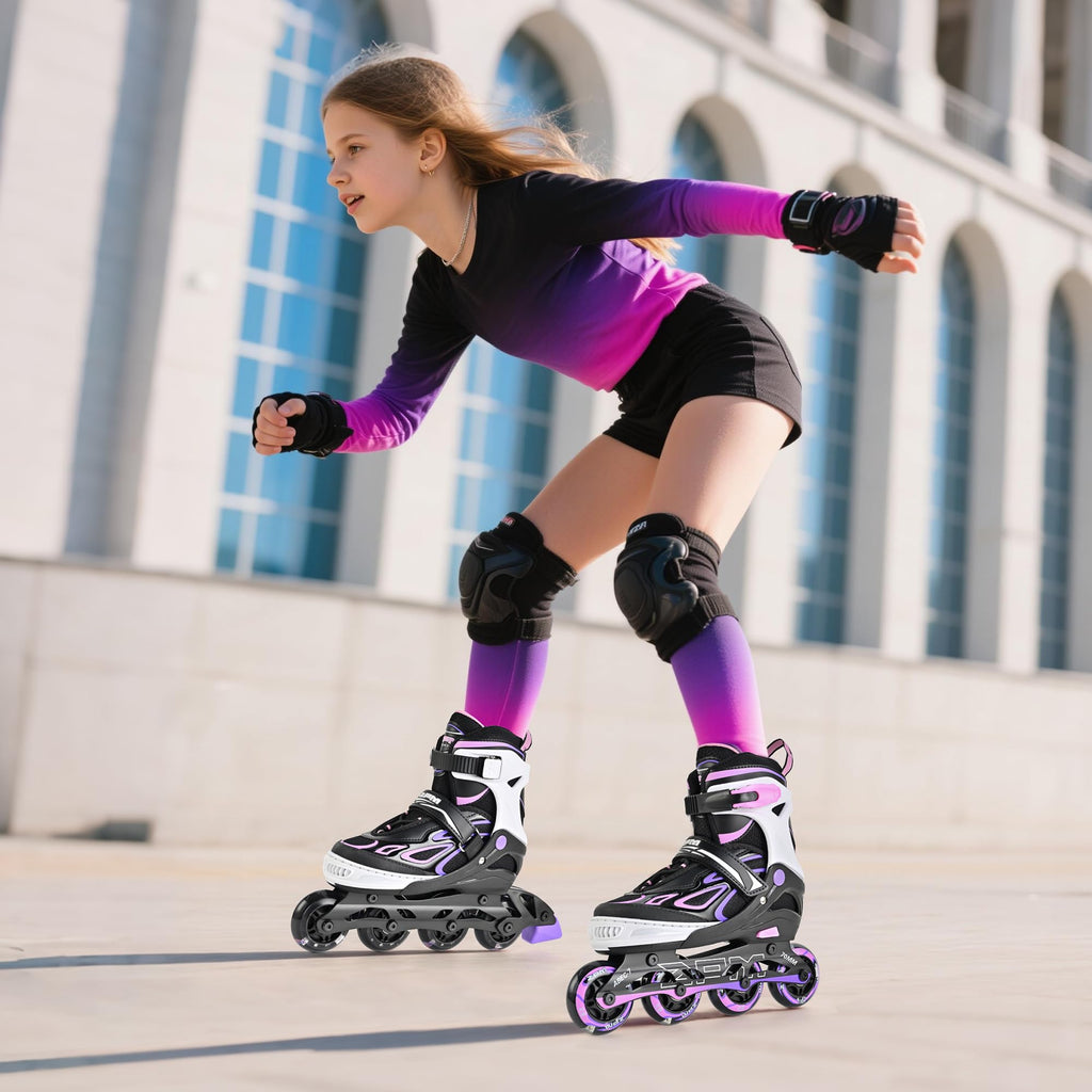 2PM SPORTS Vinal Inline Skates for Girls Boys Kids Ages 5-8 8-12 with Adjustable Illuminating Wheels, Inline Roller Skates for Y