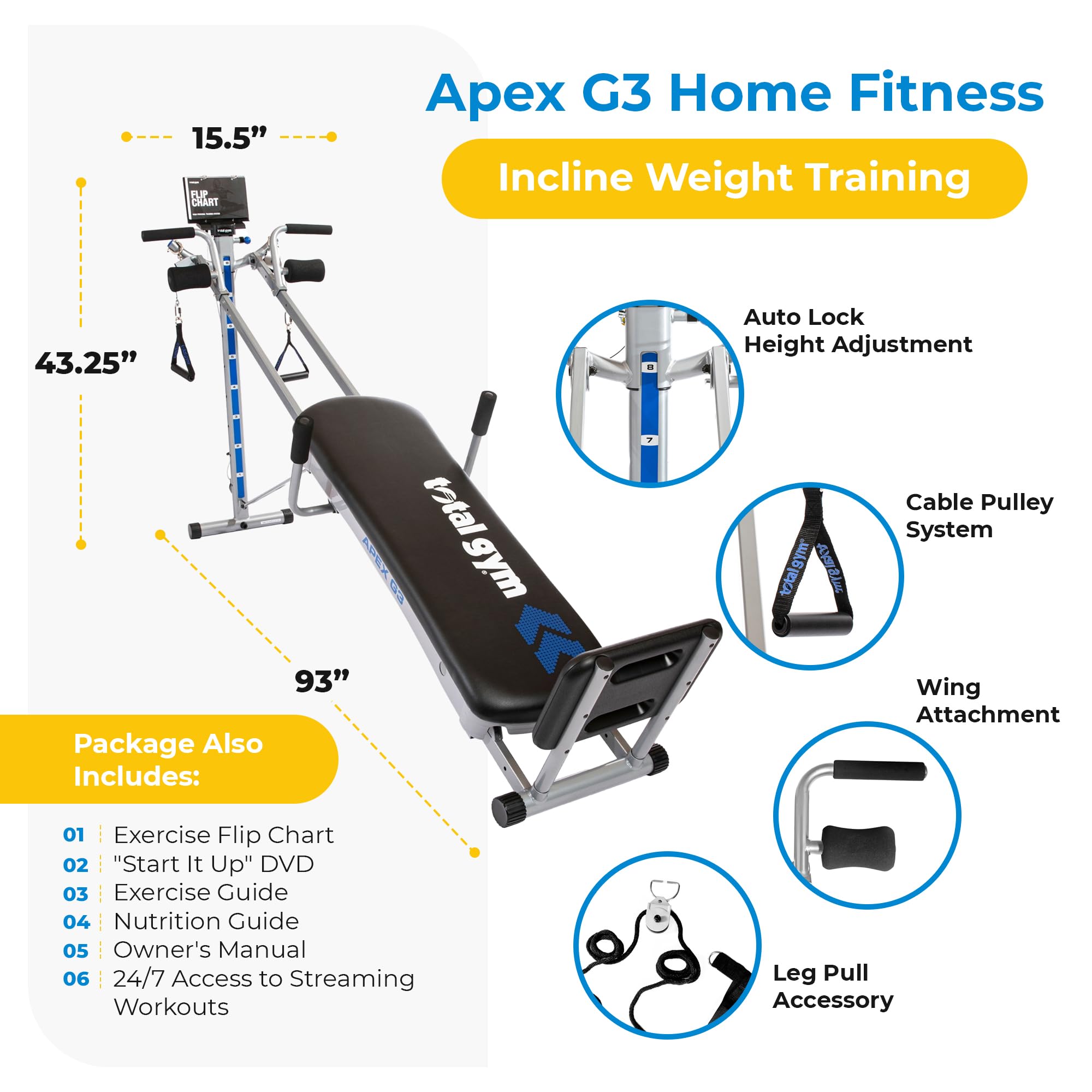 Total Gym Apex G3 Versatile Indoor Home Gym Workout Total Body Strength Training Fitness Equipment With 8 Levels Of Resistance A