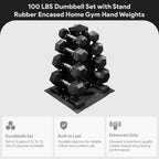 BalanceFrom Rubber Coated Hex Dumbbell Set with A-Frame Rack, Black - Solid Cast Iron Home Gym Weights with Chrome Handles for F