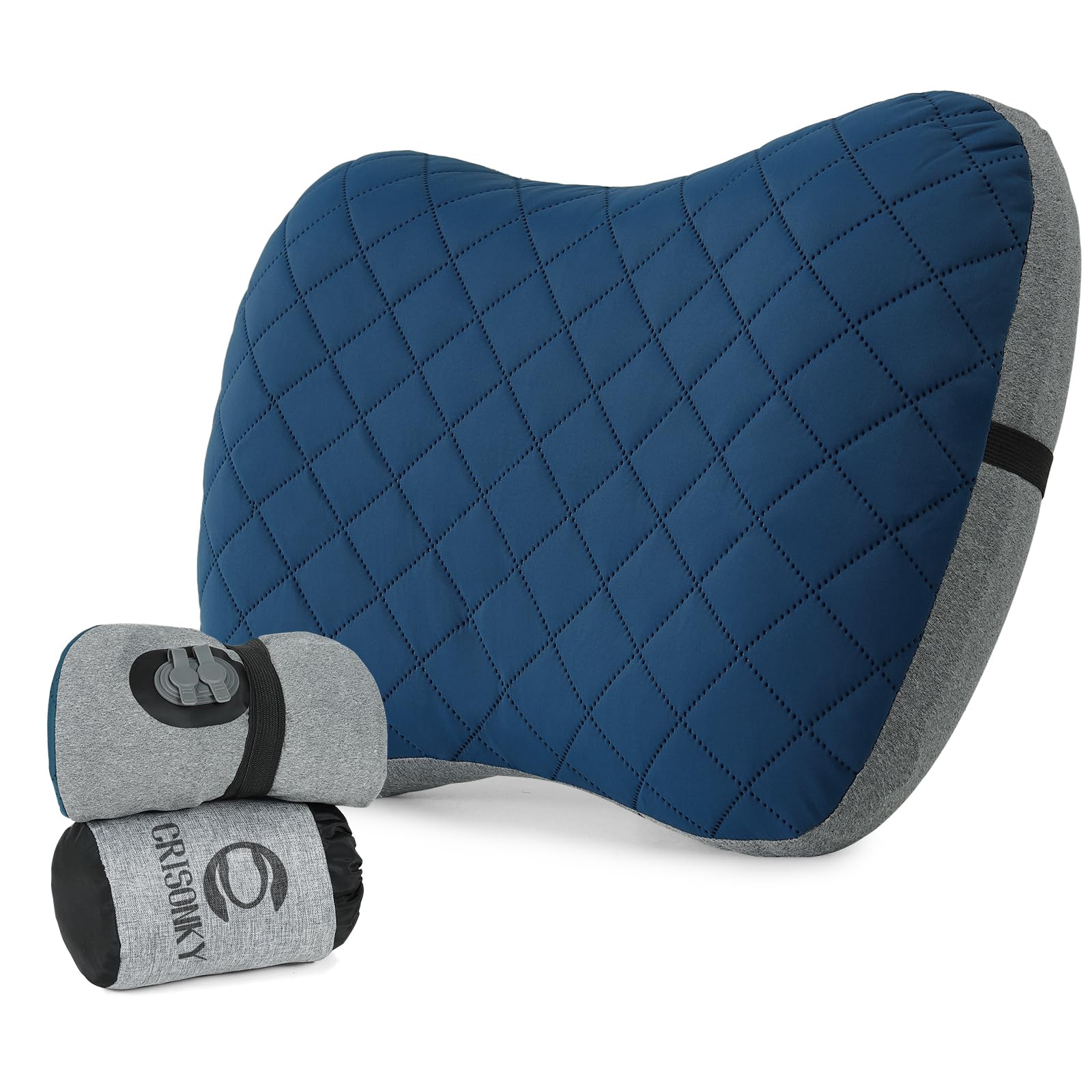 Camping Pillow With Removable Cover- Inflatable Pillow - Travel Pillows For Backpacking & Airplane, Lumbar Support Blow Up Pillo