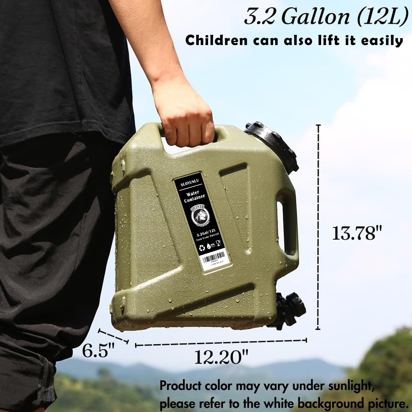 3.2 Gallon Water Jug With Spigot, Bpa Free Leak-Proof Camping Water Container, Portable Emergency Water Storage For Outdoor Hiki