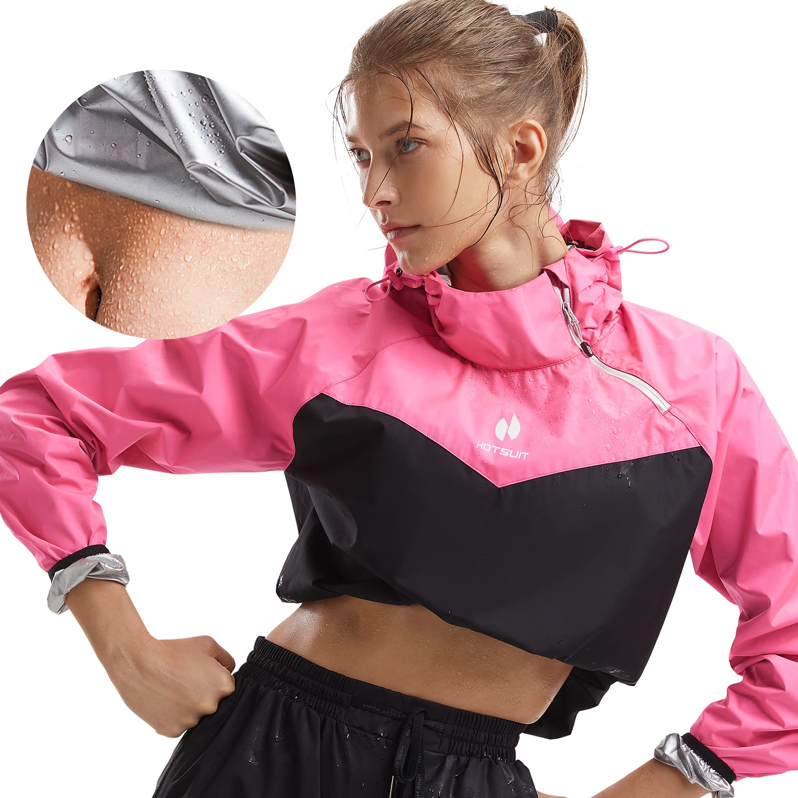 Hotsuit Sauna Jacket Women Sweat Jacket Weight Loss Workout Gym Exercise Sauna Suit Shirts, Rose Red, M