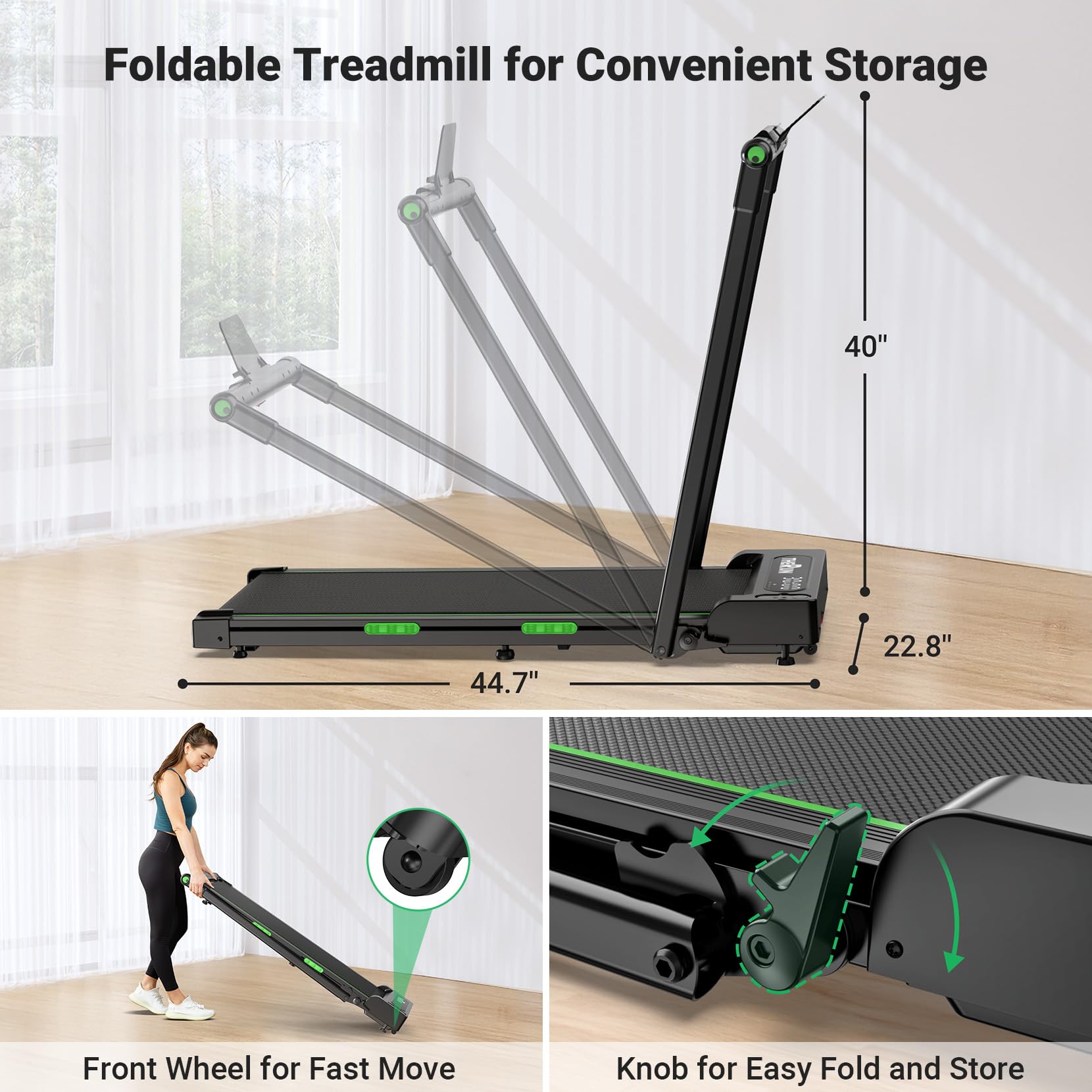 Therun Walking Pad, 2 In 1 Foldable Treadmills For Home, 2.5Hp Under Desk With Handle Bar, 16 Widened Running Belt, With Remote