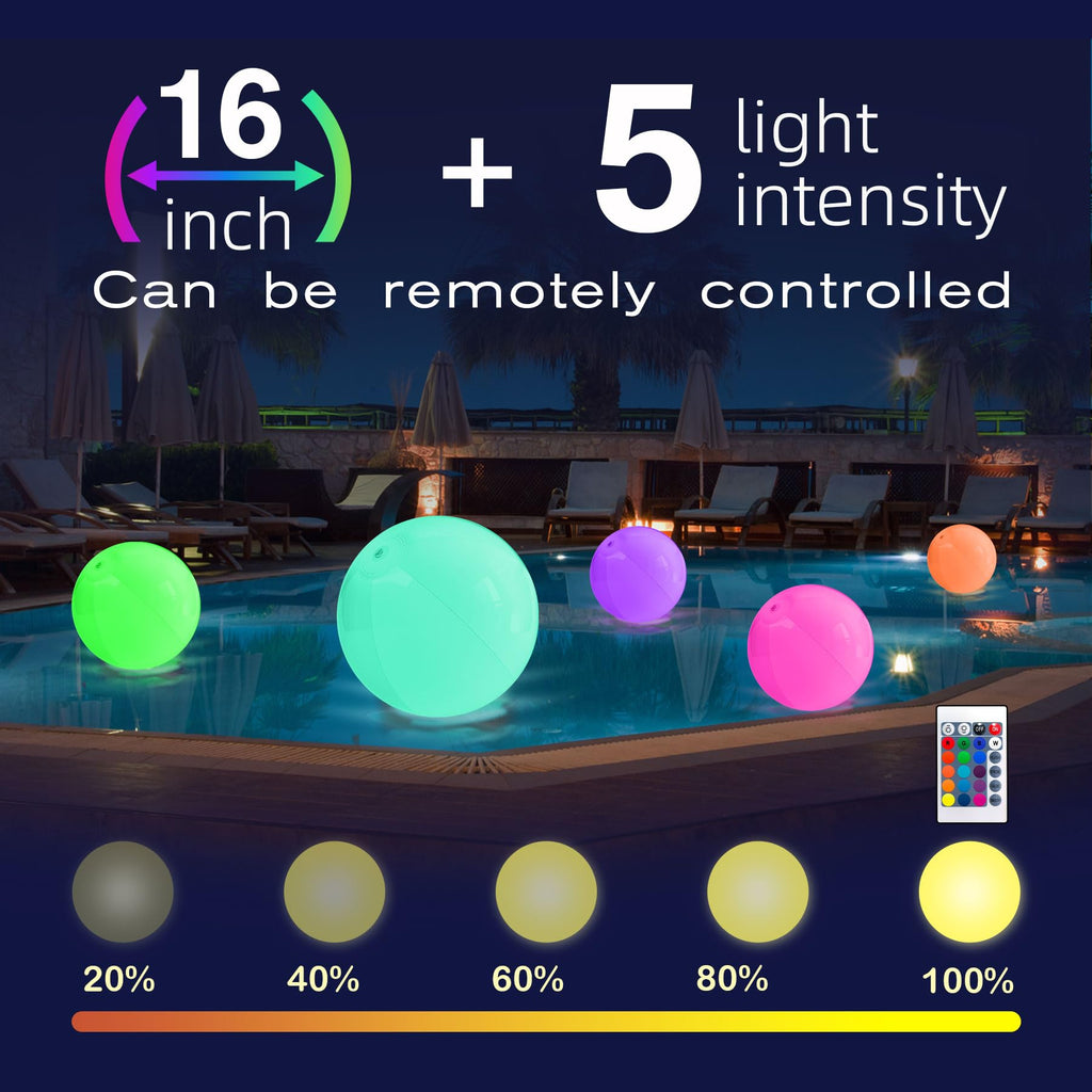 Led Large Floating Pool Ball - 16 Inflatable Solar Beach Ball Pool Toys For Adults And Kids With Remote Control 16 Colors Lights