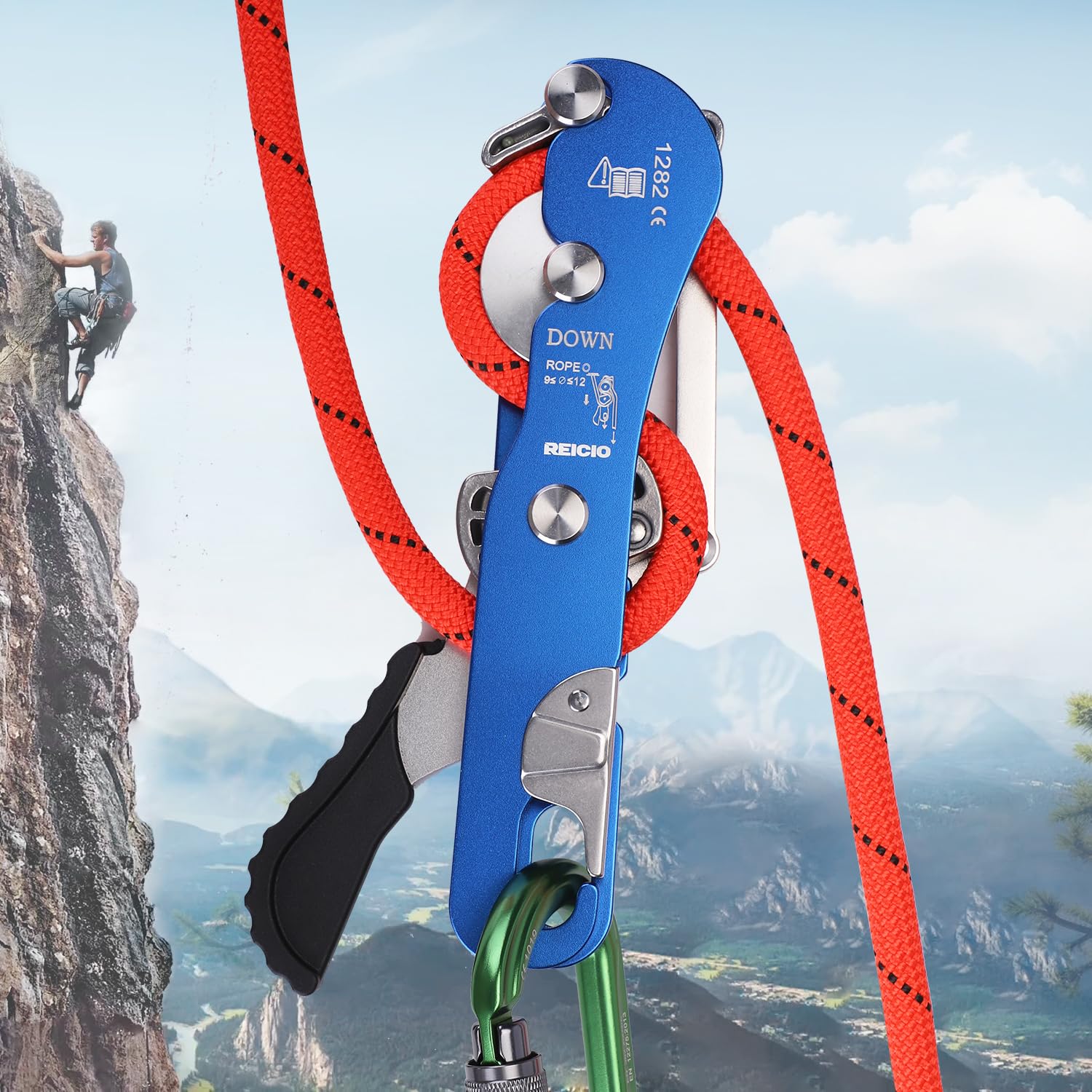 Climbing Stop Descender for 9-12mm,Self-Braking Self Locking Belay Device Rescue Equipment Hand Controls with Mountain Climbing 