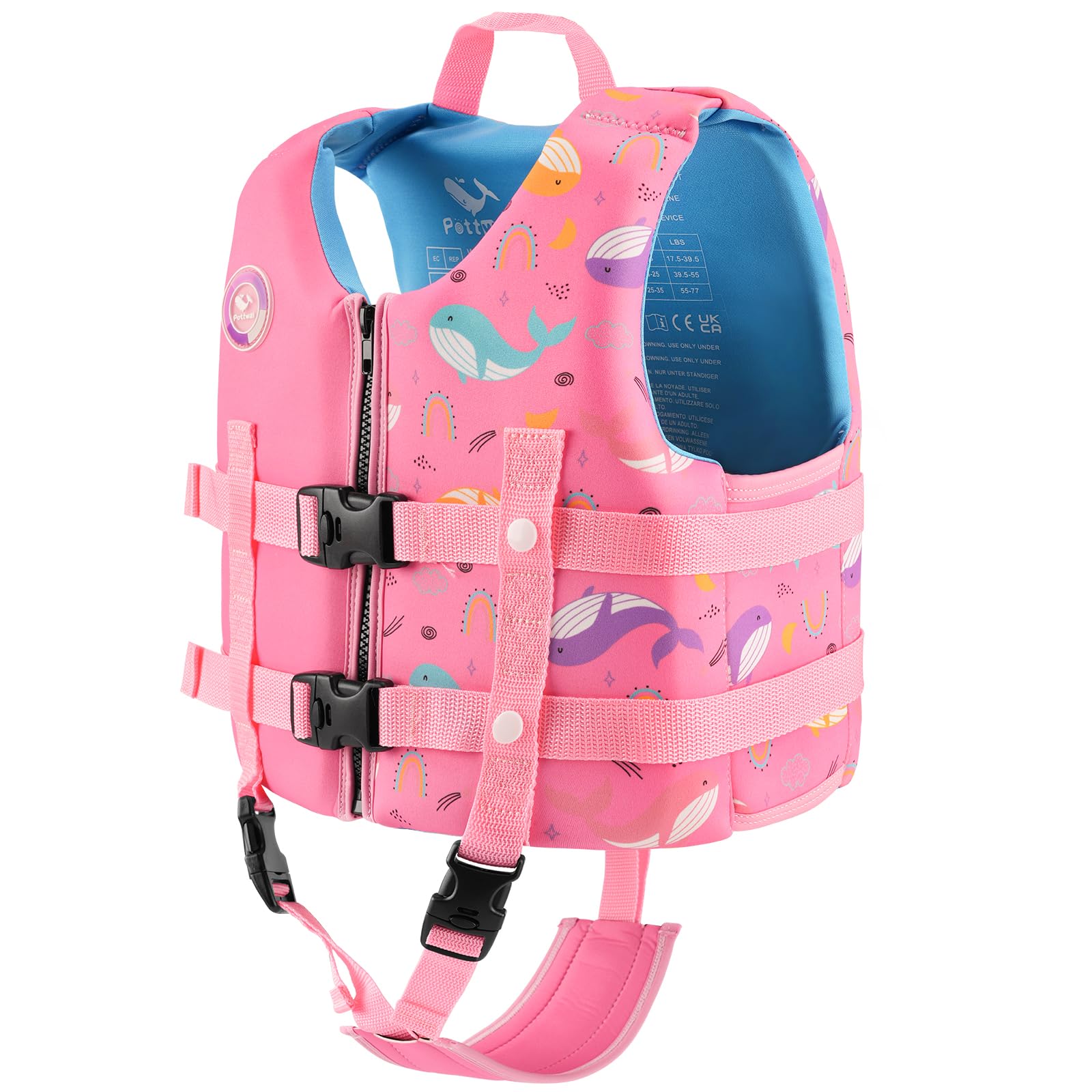 Pottwal Swim Vest for Kids - Swim Jacket for 7-9 Years (55-77LBS) - Puddle Jumper with Adjustable Crotch Strap - Made of Neopren