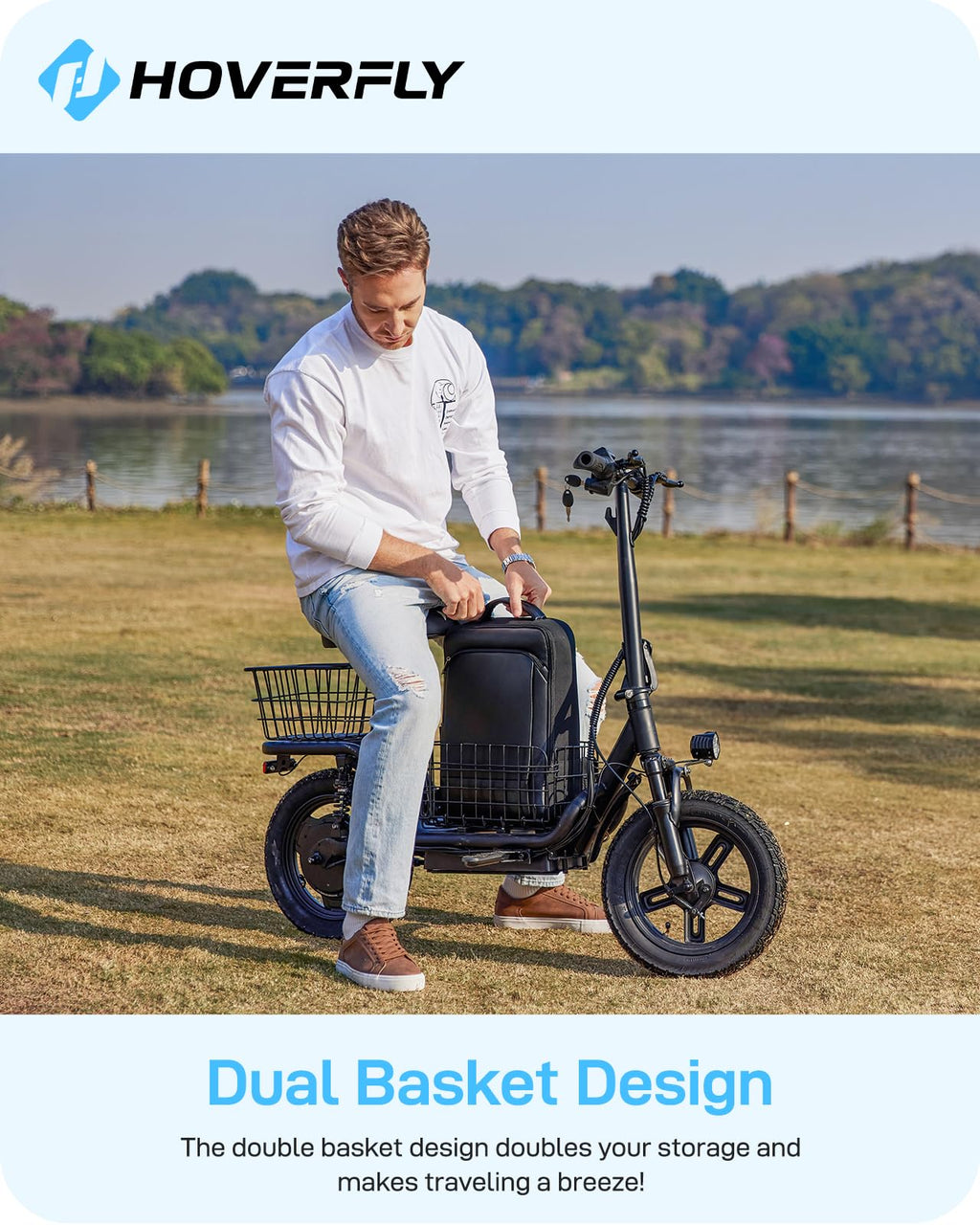 Hoverfly Z6 14 Electric Scooter with Seat, 550W Peak Motor, 25-Miles Range, Speed up to 22MPH, Ample Storage for Pets & Cargo, F