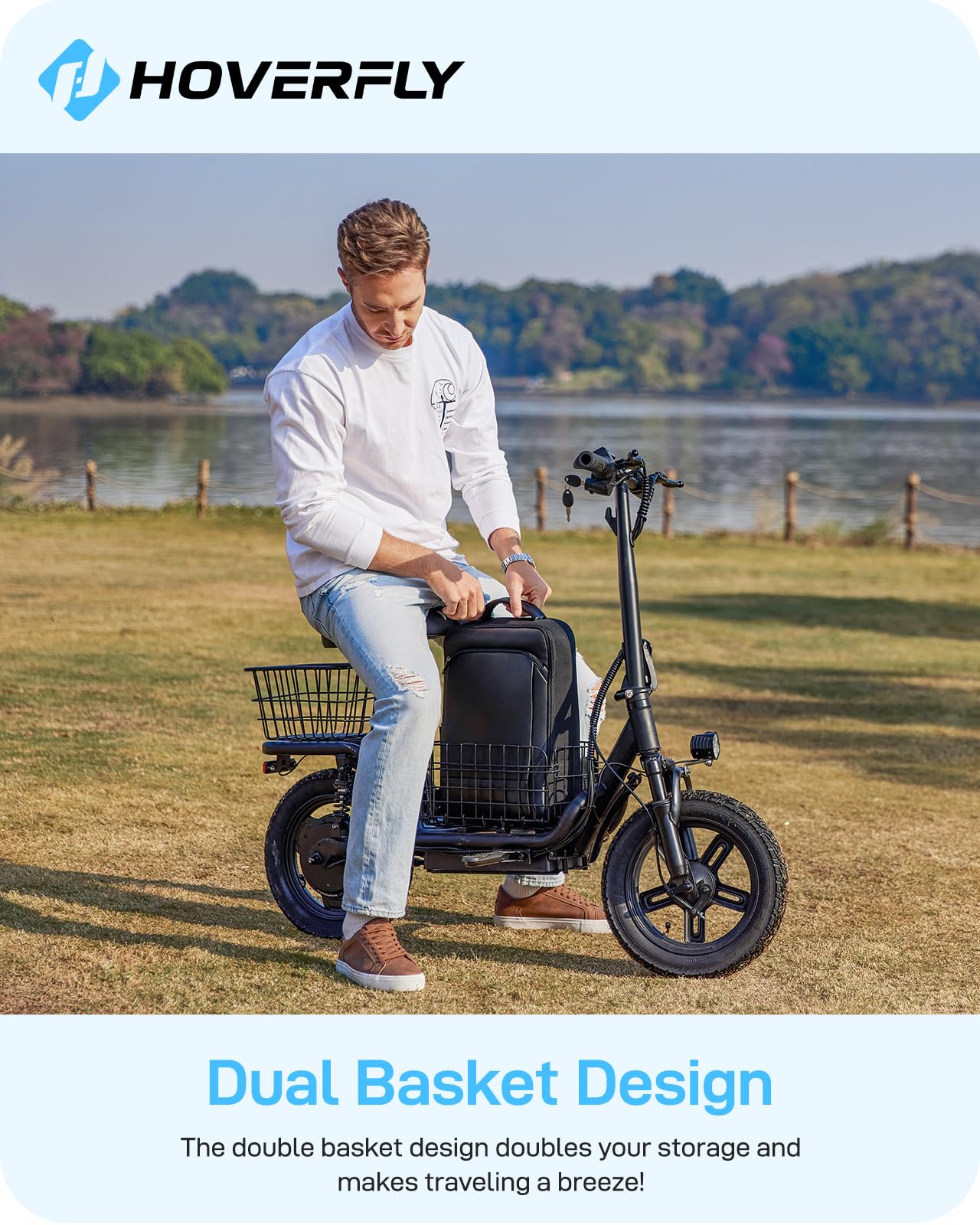 Hoverfly Z6 14 Electric Scooter with Seat, 550W Peak Motor, 25-Miles Range, Speed up to 22MPH, Ample Storage for Pets & Cargo, F