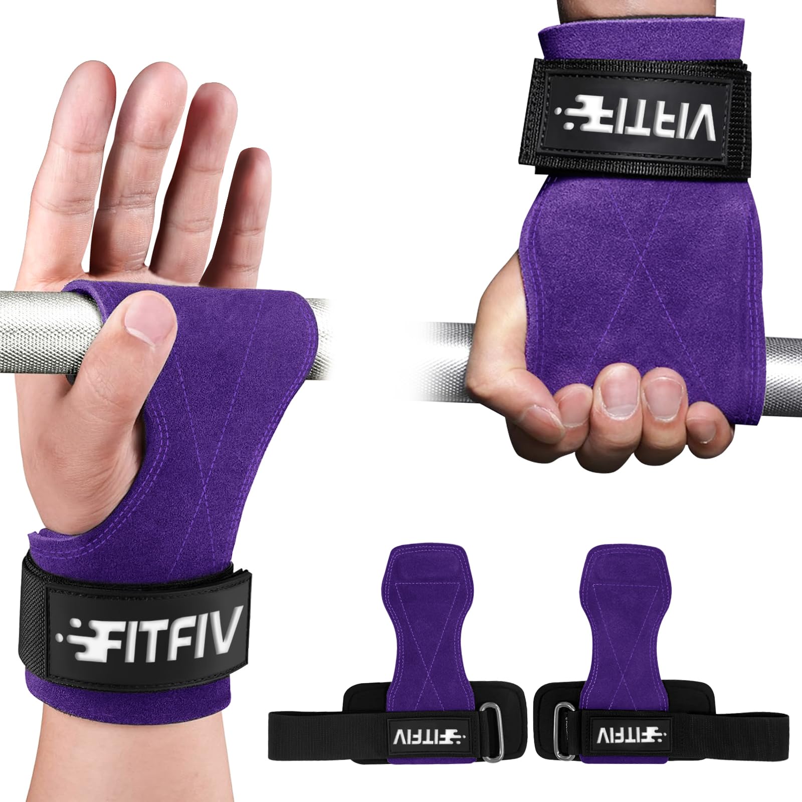 FITFIV Weight Lifting Wrist Strap, Double Leather Weightlifting Wrist Straps for Gym Strength Training, Neoprene Padded Wrist Wr