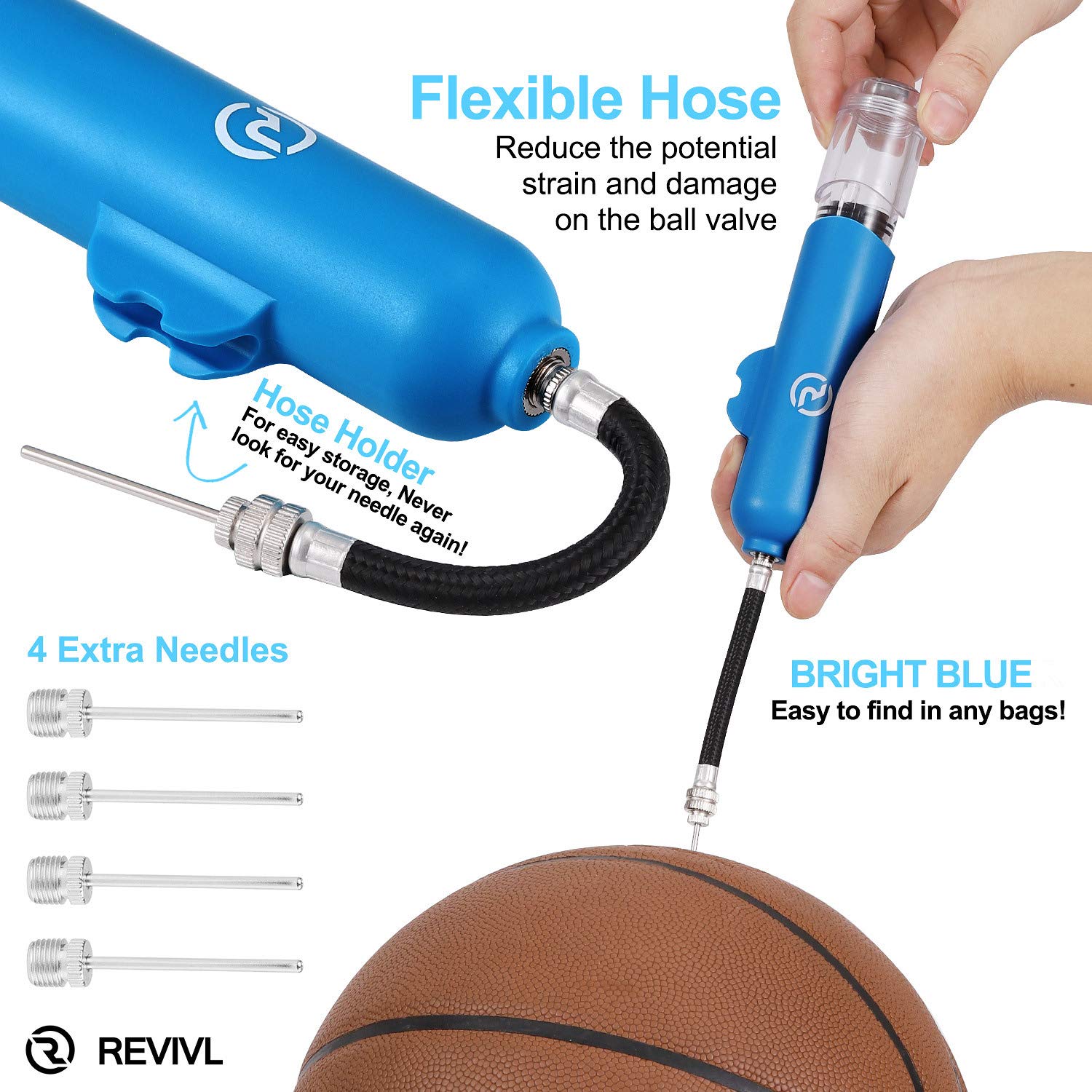 Ball Pump For Sports Balls - 5 Needles - Basketball Pump, Soccer Ball Pump - Air Pump For Balls, Volleyball, Football Accessorie