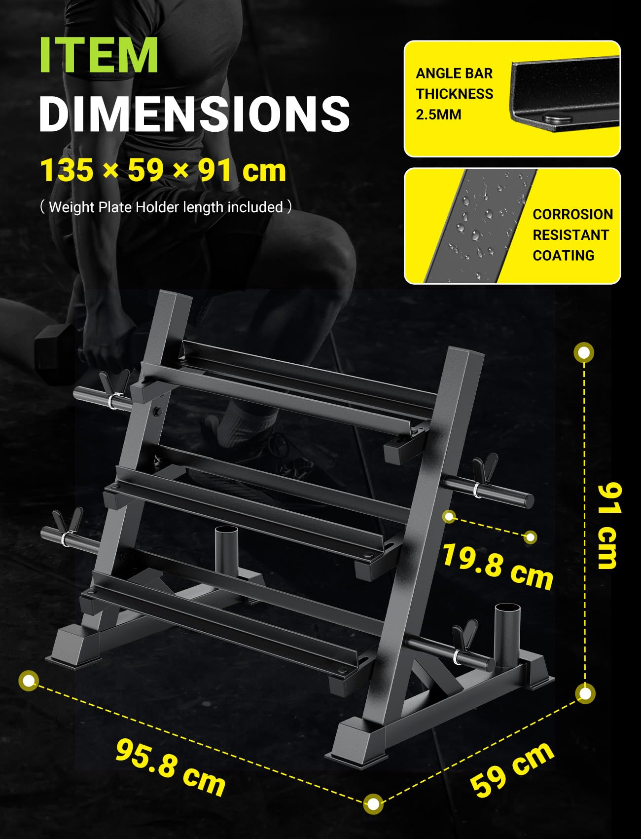 Yoleo Upgraded Dumbbell Rack, 1100Lbs Capacity Weight Rack For Dumbbells, Barbells, Kettlebells, 3-Tier Adjustable Weight Stand,