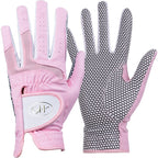 Gh Womens Leather Golf Gloves One Pair - Plain Both Hands (Pink, 20 (M))