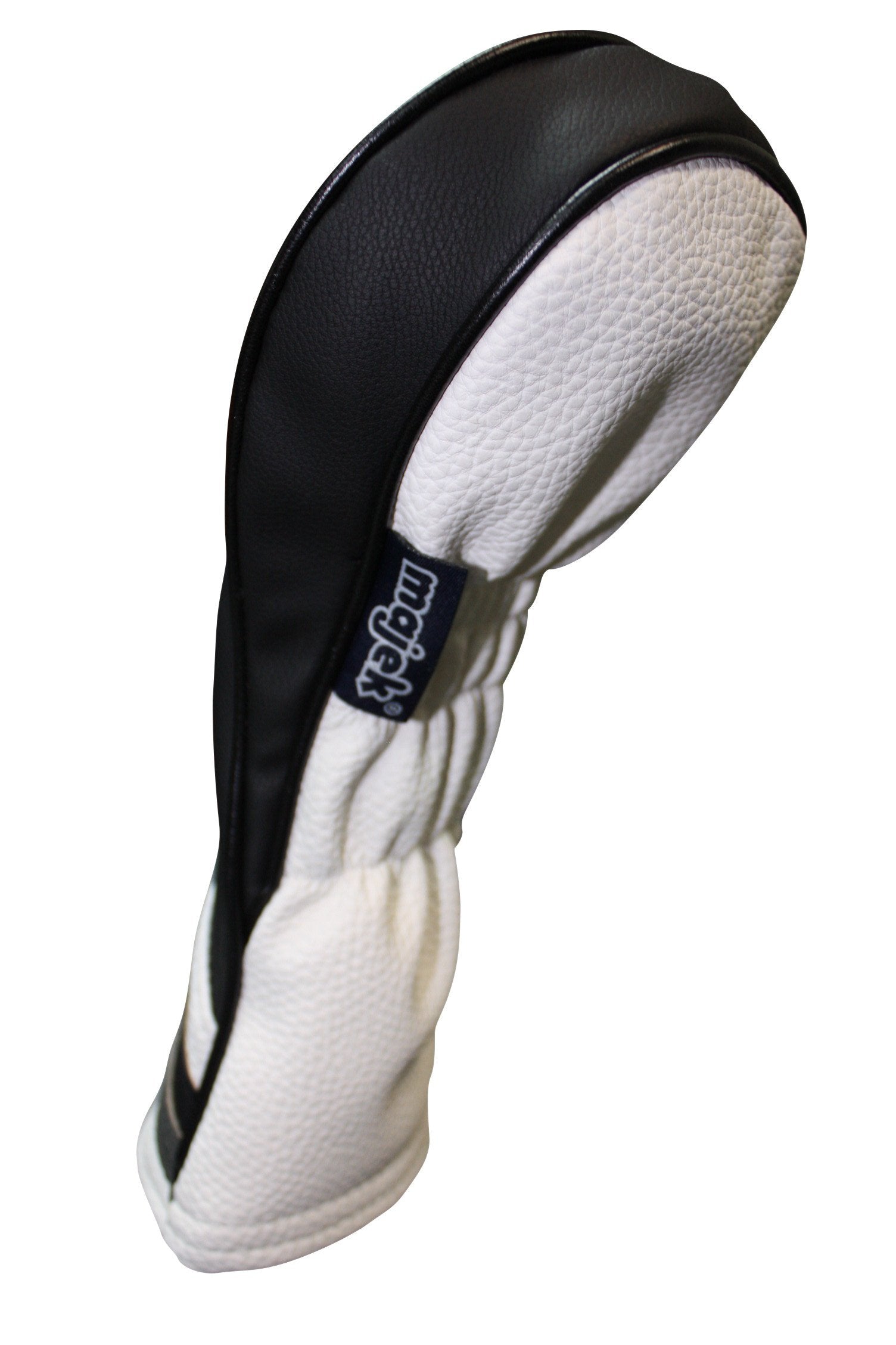 Majek Golf Headcover Black And White Leather Style #3 Hybrid Head Cover Fits Most Hybrid Clubs