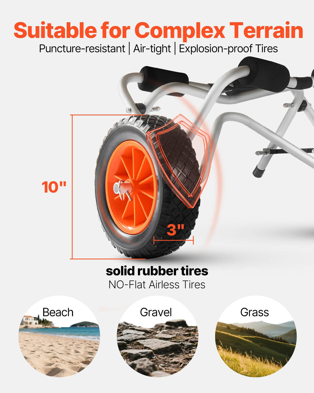 VEVOR Kayak Cart, 250 lbs Load Capacity, Foldable Kayak Trolley with 10-inch Solid Rubber Tires & 1 Ratchet Strap, Paddle Board