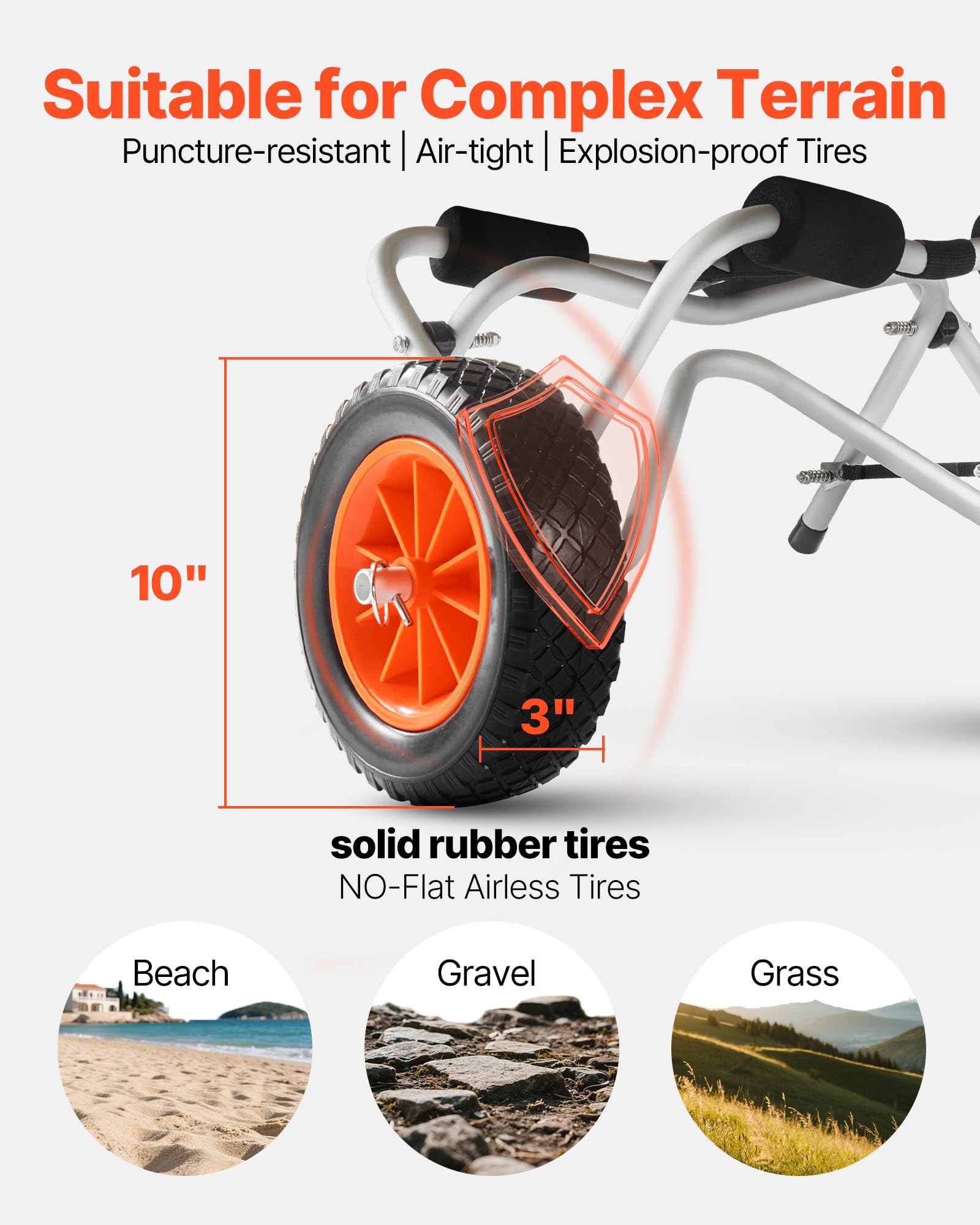 VEVOR Kayak Cart, 250 lbs Load Capacity, Foldable Kayak Trolley with 10-inch Solid Rubber Tires & 1 Ratchet Strap, Paddle Board