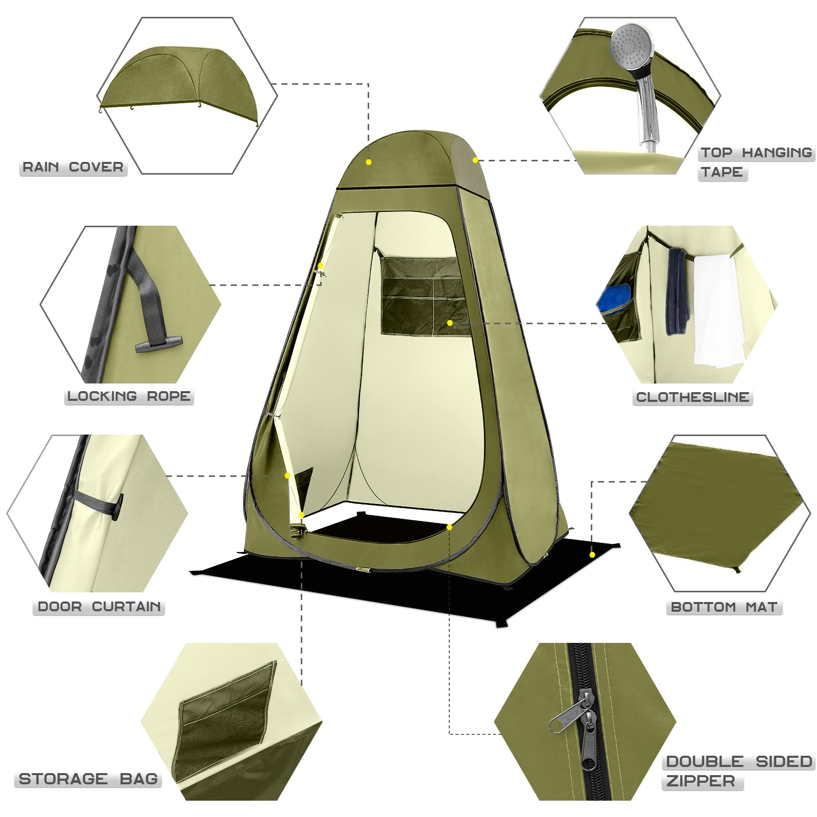 Brian & Dany Pop Up Shower Tent, Portable Changing Tent With Rain Shelter & Windows, Privacy Camping Tent For Hiking Beach, Upf