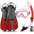 Seavenger Diving Dry Top Snorkel Set With Trek Fin, Single Lens Mask And Gear Bag, S/M - Size 4.5 To 8.5, Gray/Clear Red