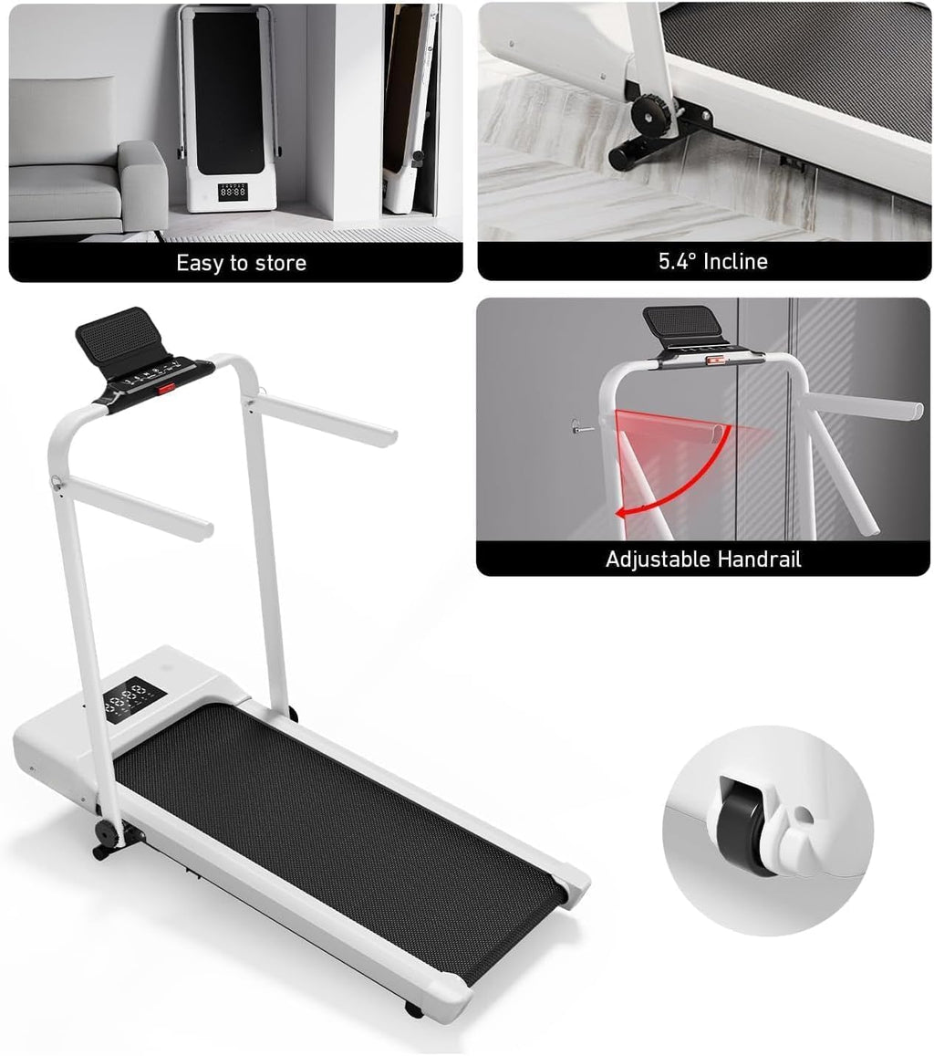 DeerRun Walking Pad Treadmill with Incline and Handle Bar, 4-in-1 Foldable Under Desk Treadmills for Home Small or Office, 300 l