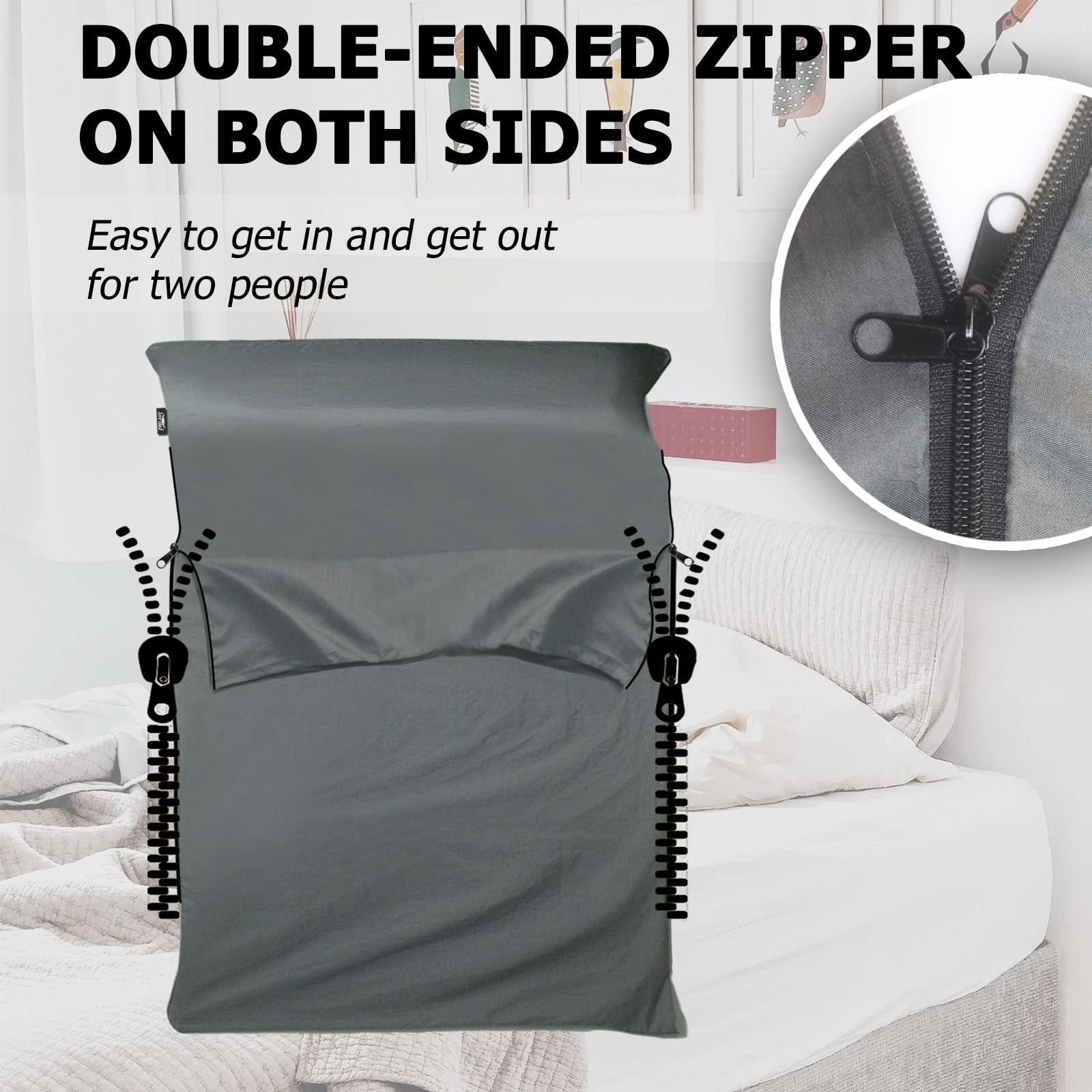 Frelaxy Sleeping Bag Liner, Xl Travel Sheet & Camping Sheet For Backpacking, Hotel, Hostels & Traveling, Comfy & Easy Care, Doub