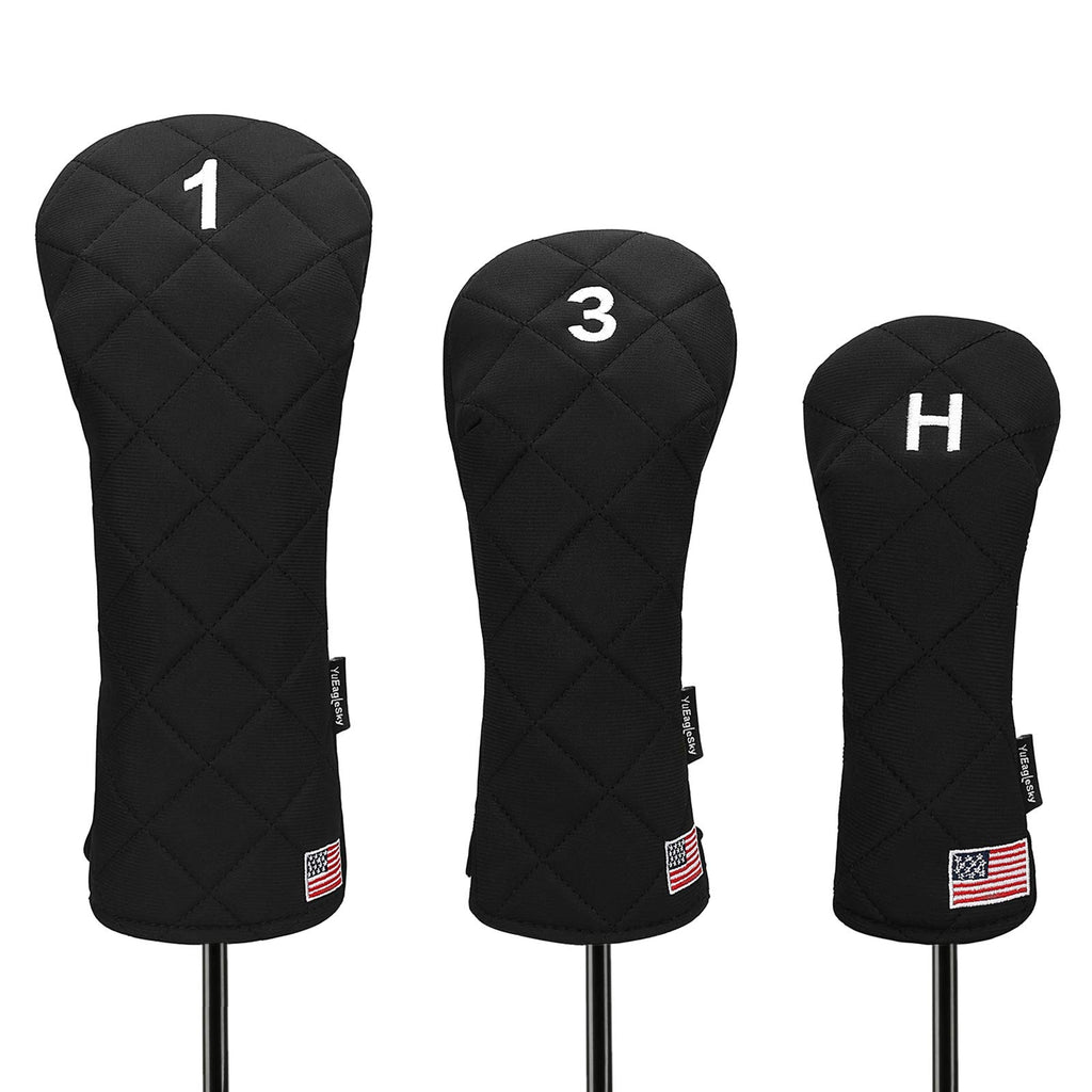 Golf Head Covers (3Pcs) Driver Fairway #3 Hybrid For Club Mens (Black)
