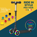 Lifemaster Mini 3-Wheel Kids Scooter with Multi-Color Wheel Lights - 4-Height Adjustable Handlebar, Wide Anti-Slip Deck, Child S
