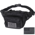 Tactical Fanny Pack, Military Waist Bag Hip Belt Bumbag Utility Bags For Outdoor Hiking Climbing Fishing With U.S Patch (Black)