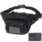 Tactical Fanny Pack, Military Waist Bag Hip Belt Bumbag Utility Bags For Outdoor Hiking Climbing Fishing With U.S Patch (Black)