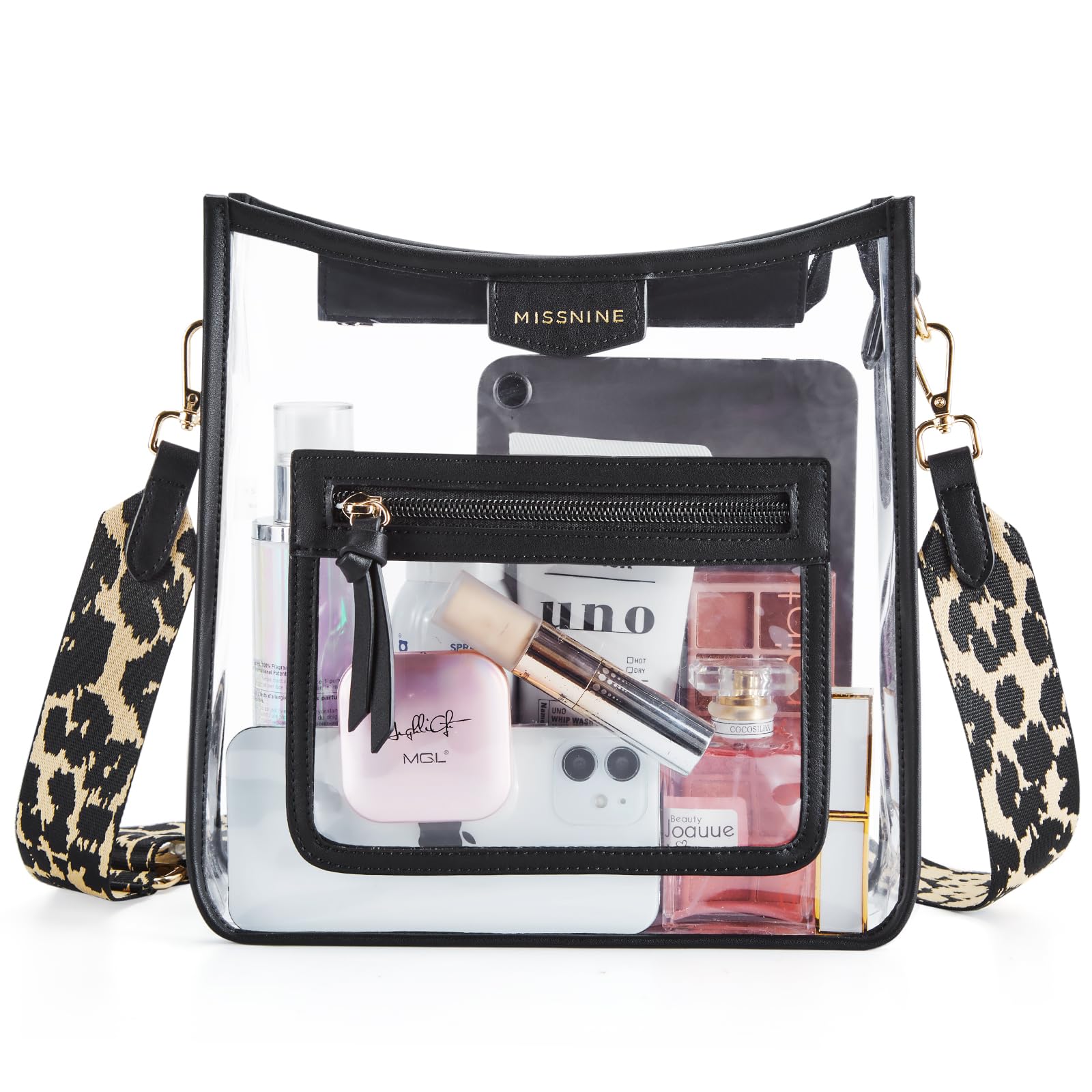 Missnine Clear Crossbody Bags for Women Stadium Approved Clear Purse for Concert Transparent Plastic Bag with Guitar Strap
