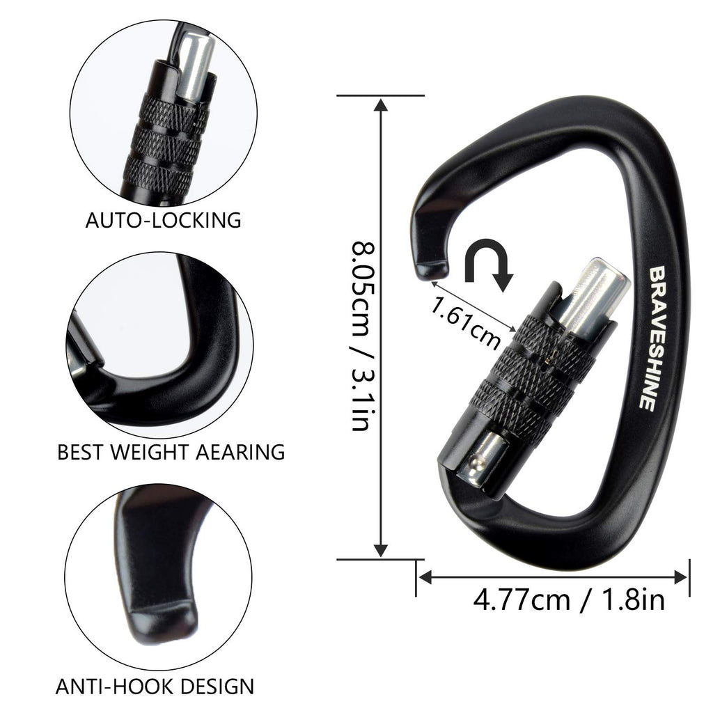 Heavy Duty Carabiner Clips 12Kn Aluminum D Ring Auto Locking Caribeaner Hooks